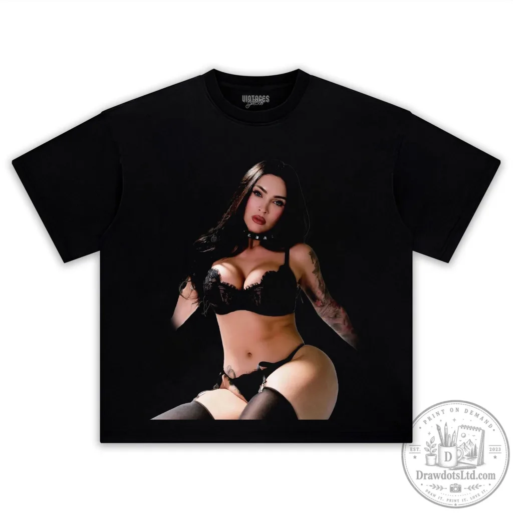 Megan Fox T-Shirt Featuring Black Lingerie Photo Shoot Design