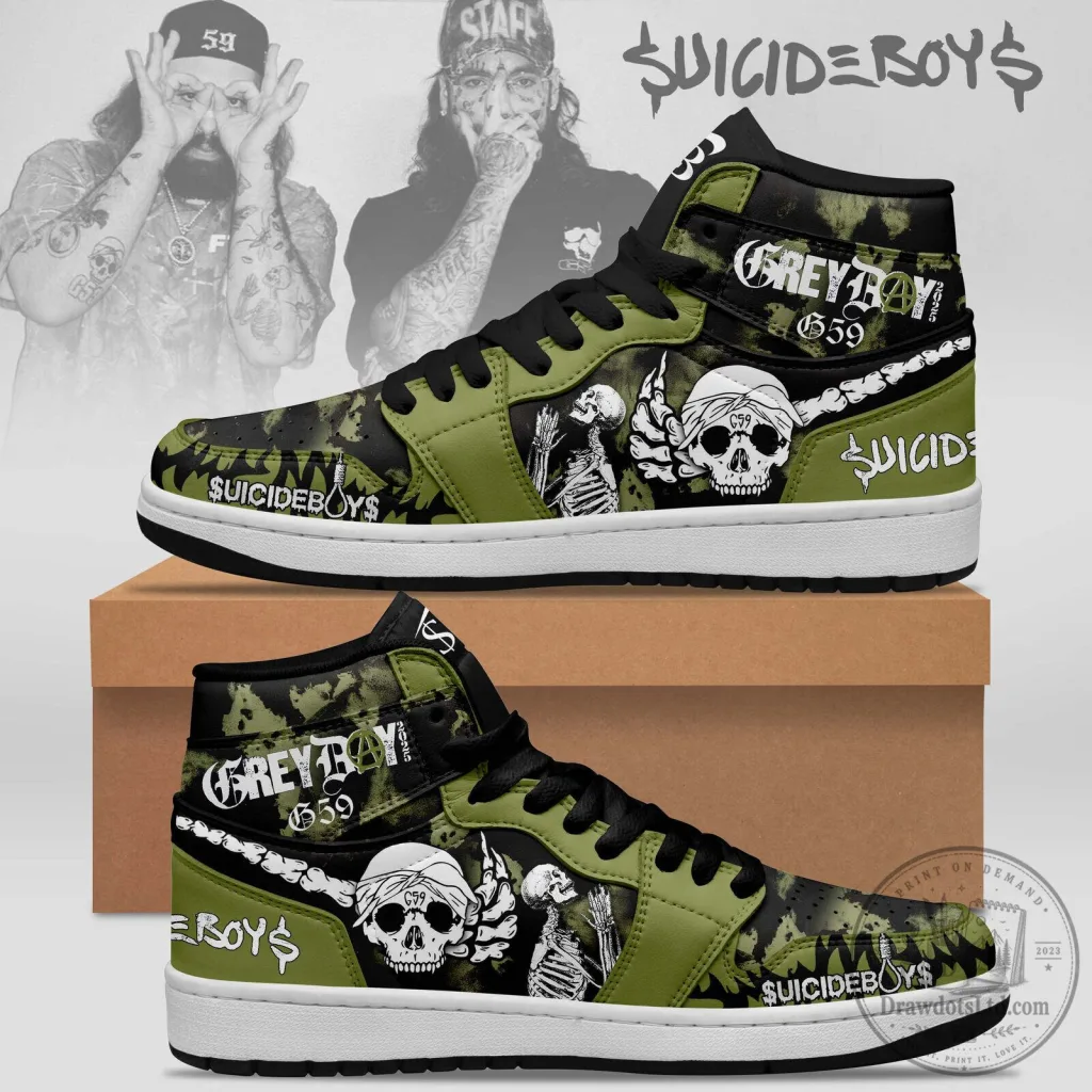 Suicideboys Greyday 659 Skull Skeleton Camouflage High Top Sneakers