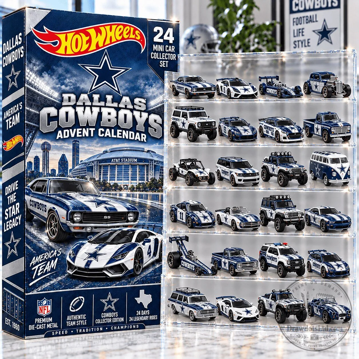 Dallas Cowboys Hot Wheels 24 Piece Mini Car Collector Set Advent Calendar