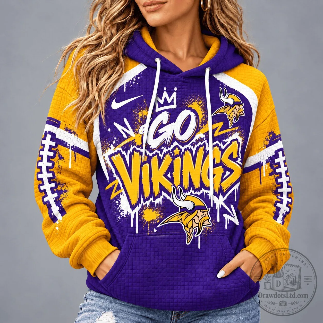 Minnesota Vikings Graffiti Game Day Unisex Waffle Hoodie