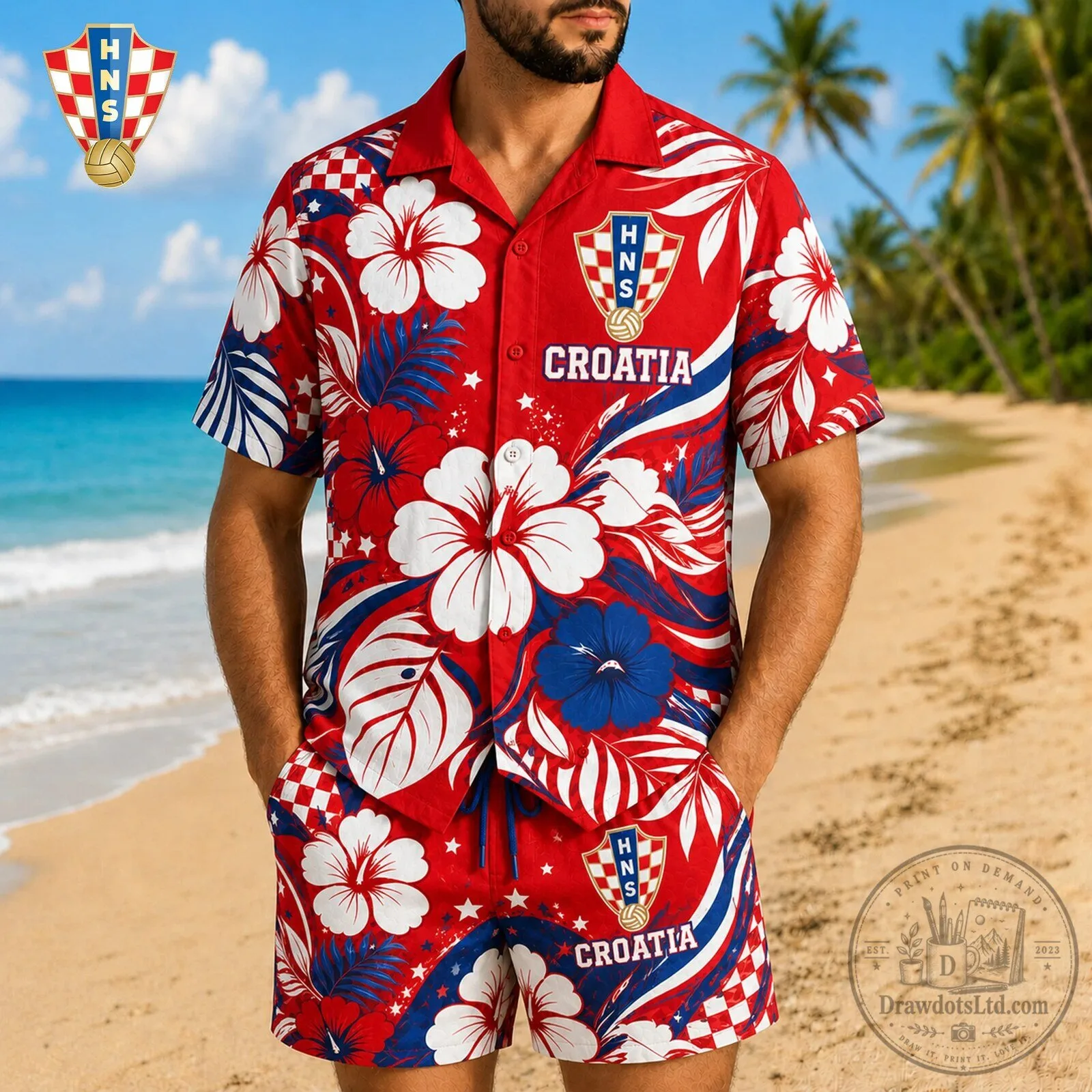 Croatia National Football Team Hibiscus Floral Hawaiian Shirt