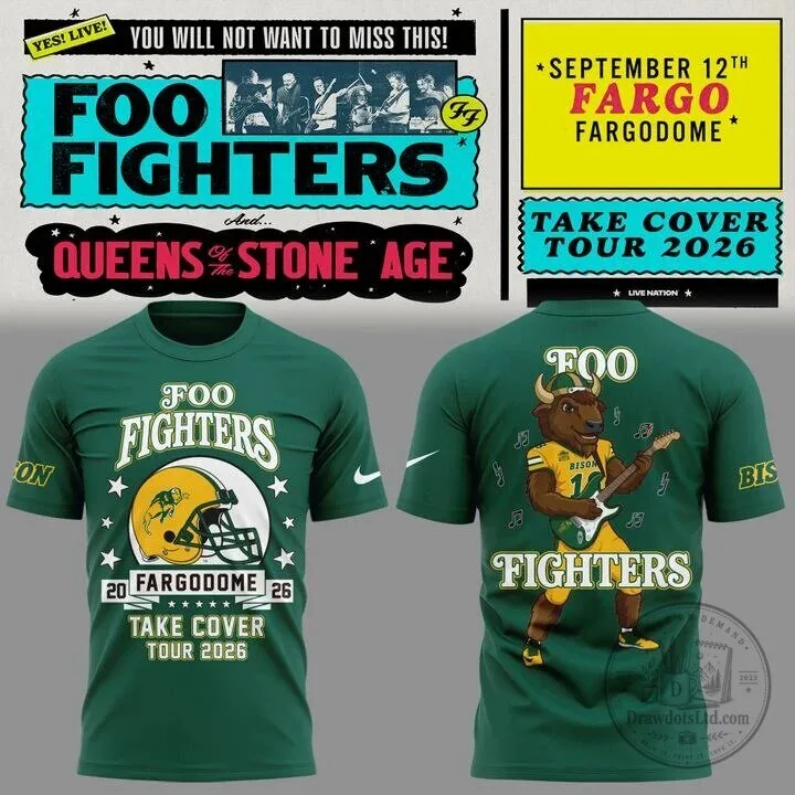 Foo Fighters NDSU Football Take Cover Tour 2026 Concert T-Shirt