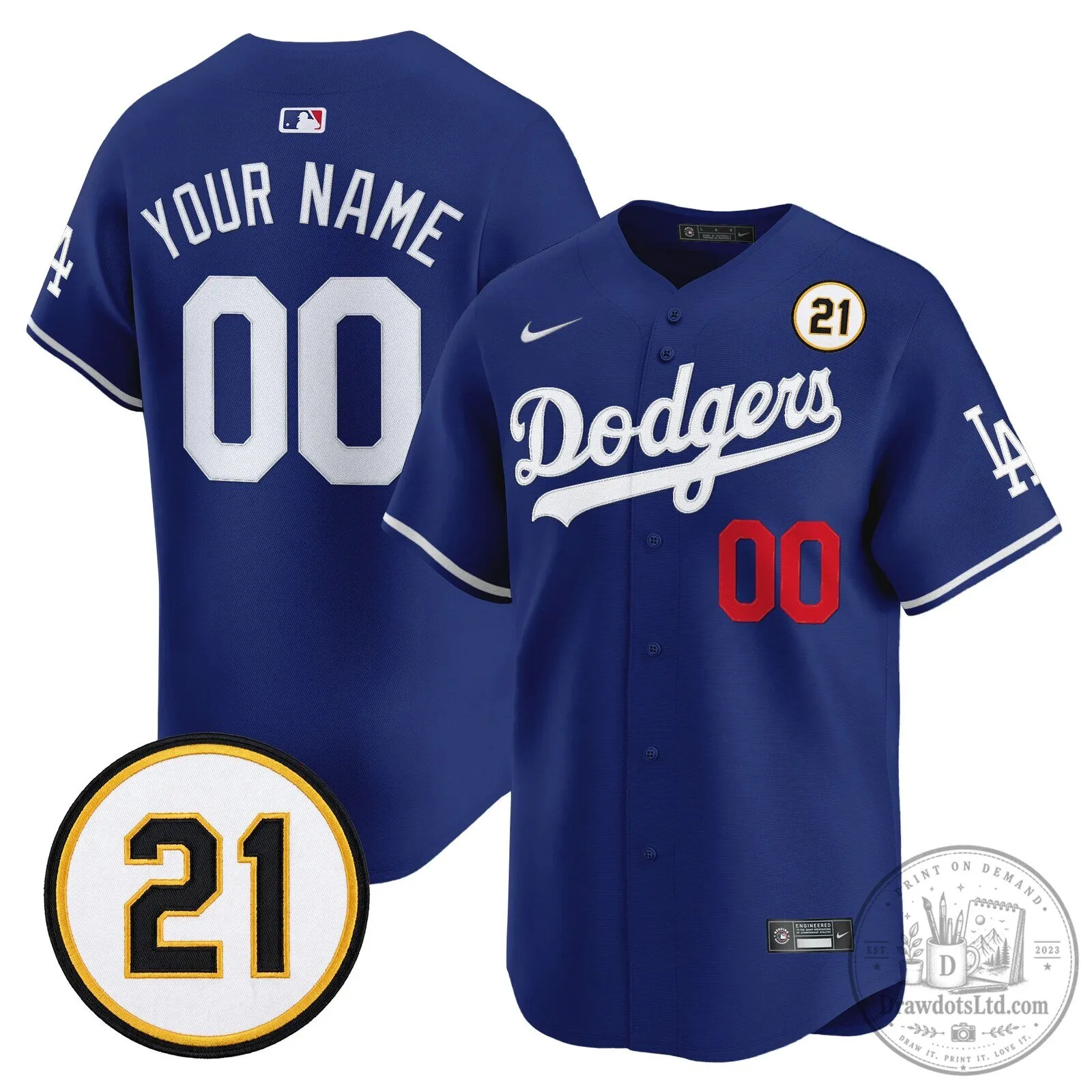 Los Angeles Dodgers Custom Baseball Jersey with Roberto Clemente 21 Patch