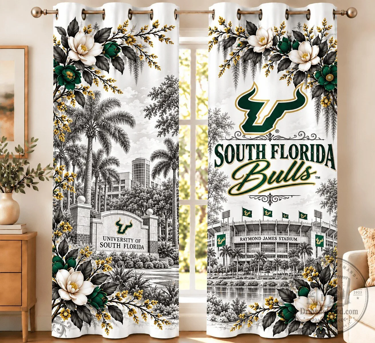 University of South Florida Bulls Heritage Floral Window Curtains