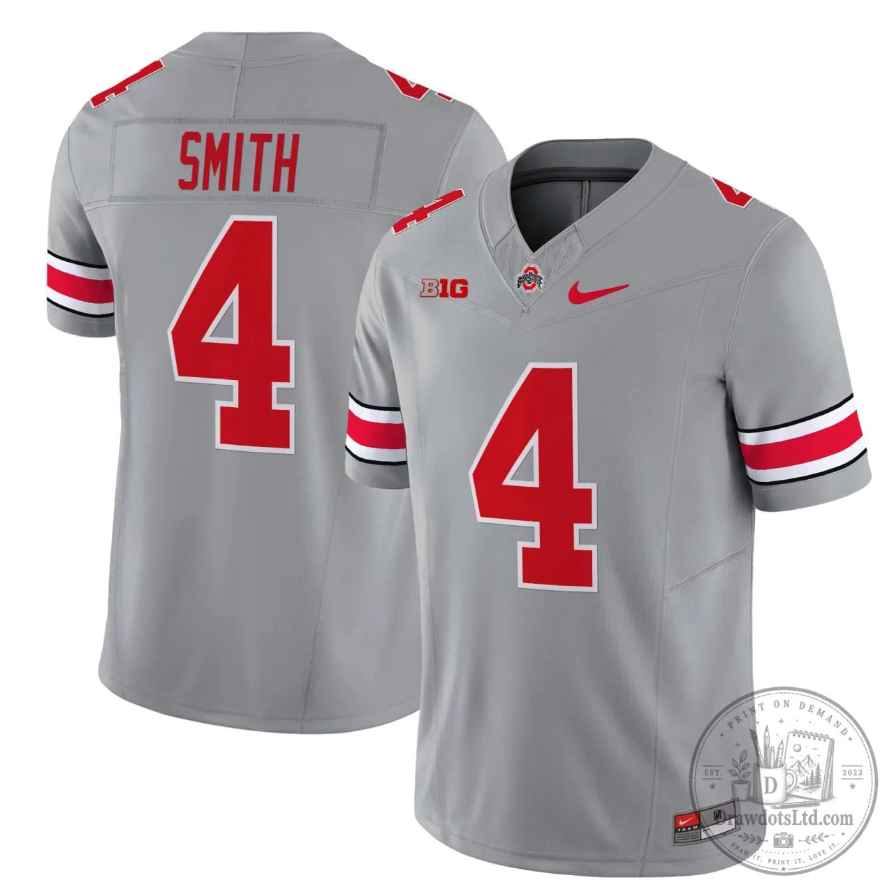 Jeremiah Smith Ohio State Buckeyes Football Jersey, Gray Number 4 Stitched