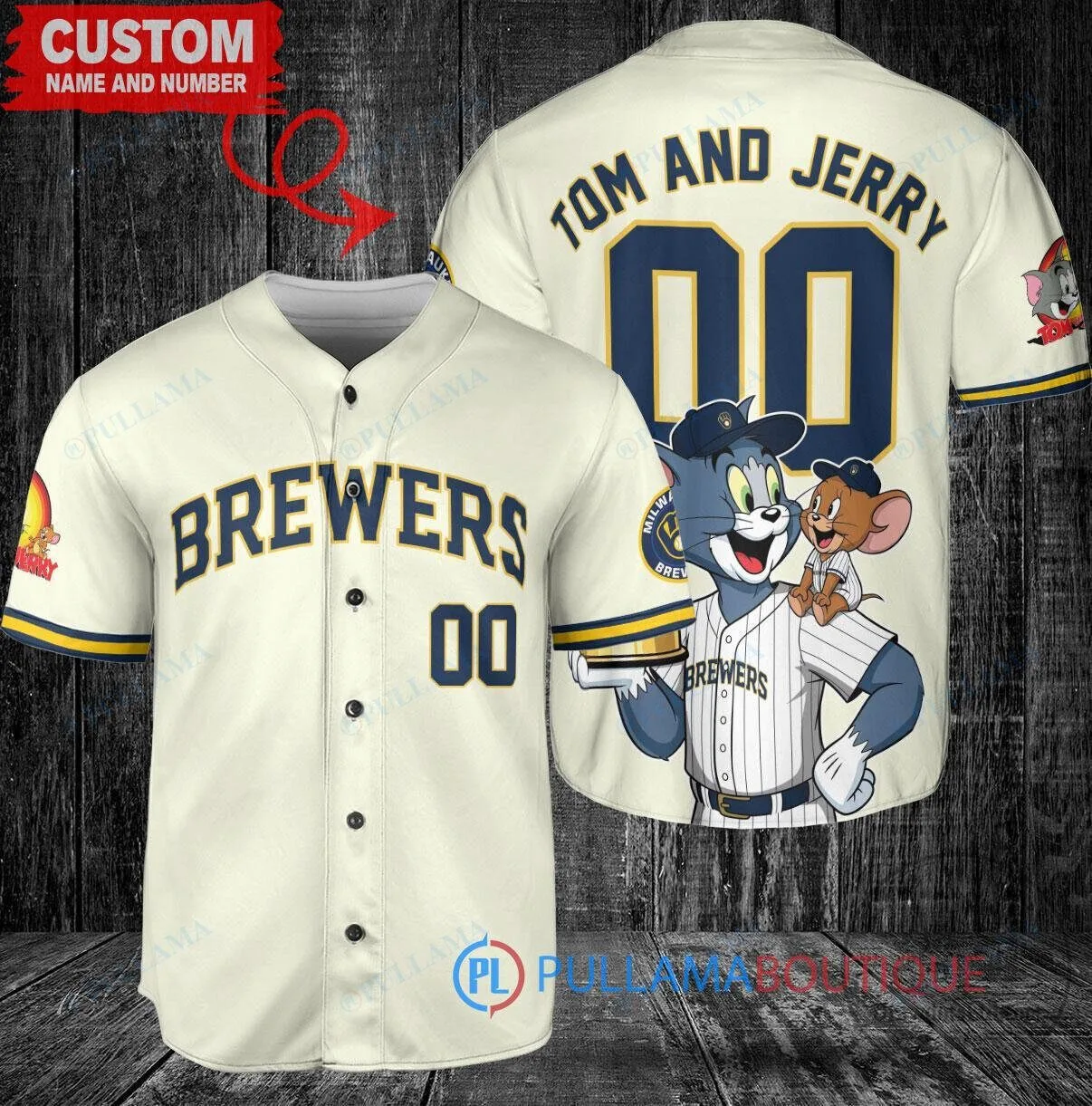 Milwaukee Brewers Baseball Tom and Jerry Cartoon Custom Jersey