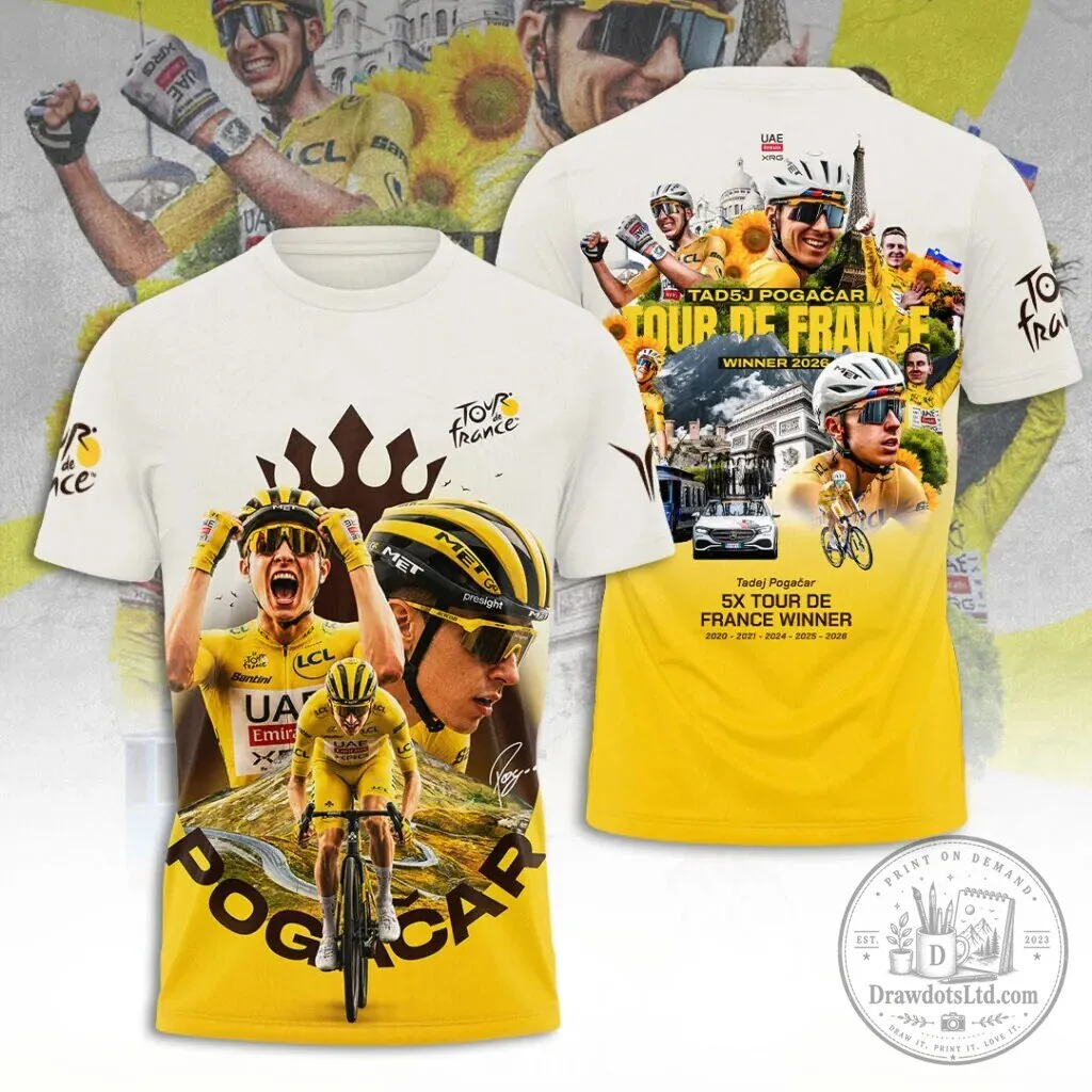 Tadej Pogacar 5X Tour de France Winner Cycling T-Shirt