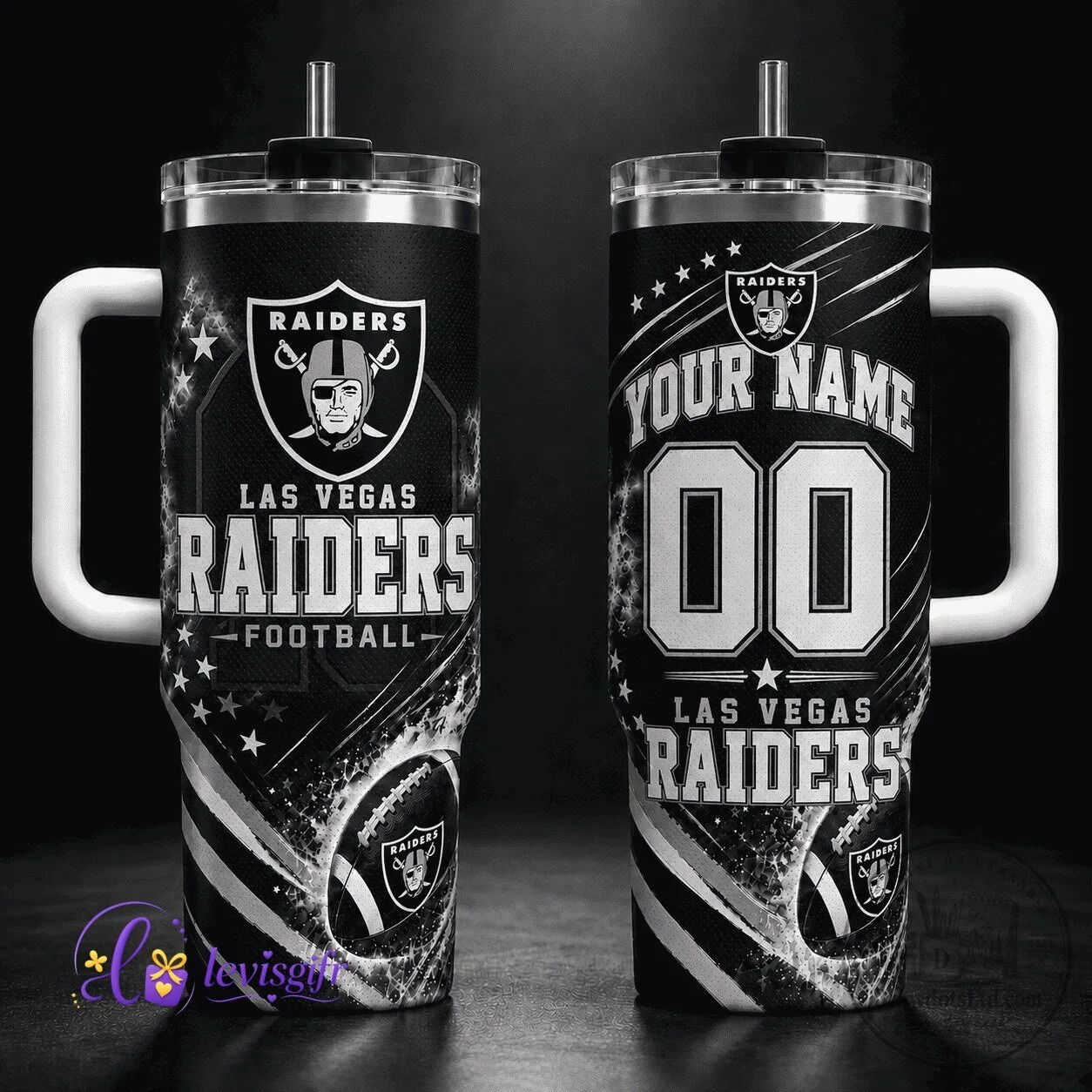 Las Vegas Raiders Football Team Personalized Tumbler with Handle and Straw
