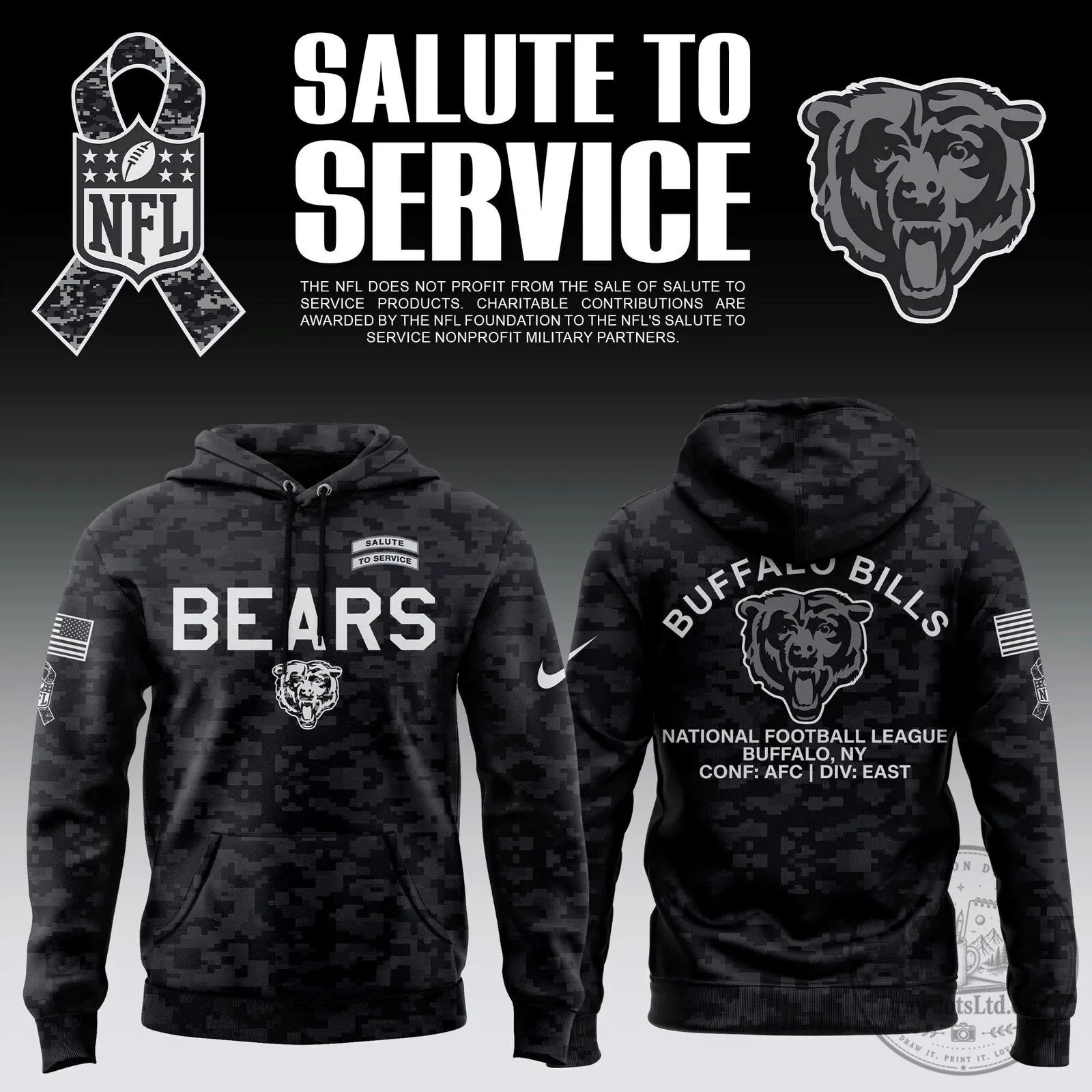 Chicago Bears Salute To Service Digital Camouflage Hoodie