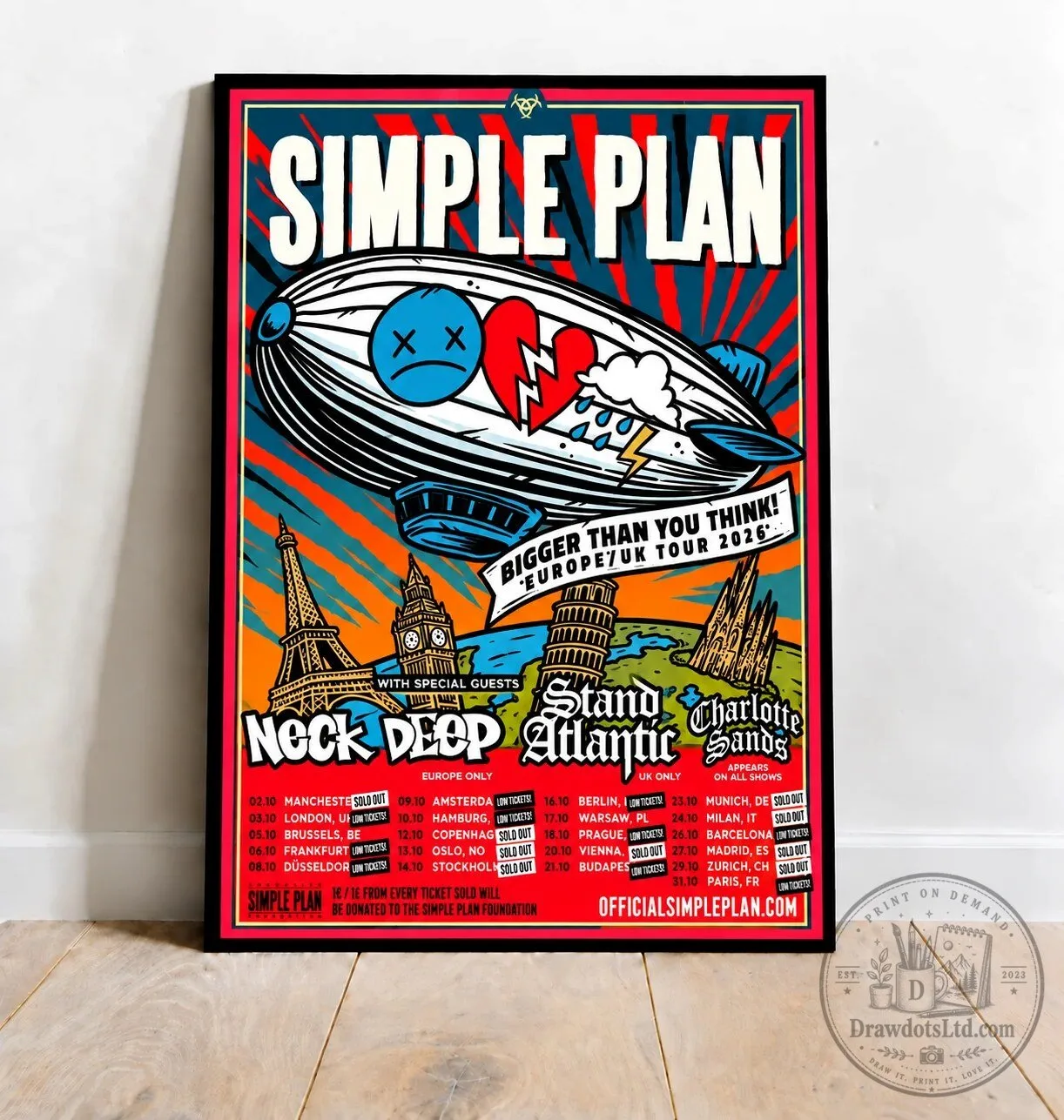 Simple Plan Bigger Than You Think Europe United Kingdom Tour 2026 Concert Poster