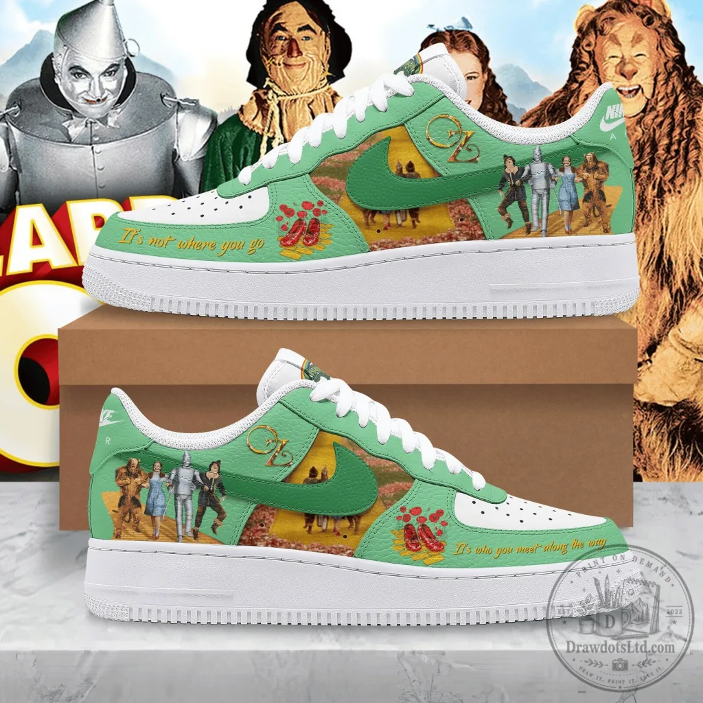 Wizard of Oz Emerald City Yellow Brick Road White and Green Sneakers
