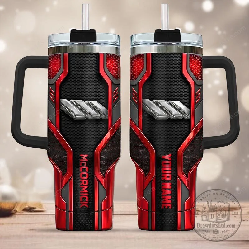 McCormick Red and Black Personalized Stainless Steel Tumbler with Handle