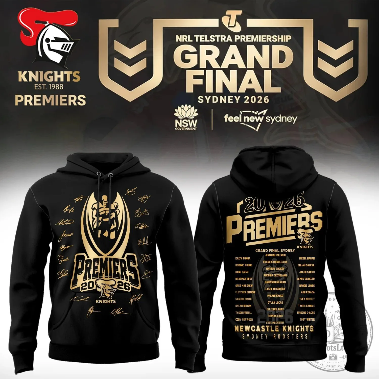 Newcastle Knights NRL Premiers 2026 Grand Final Black Hoodie