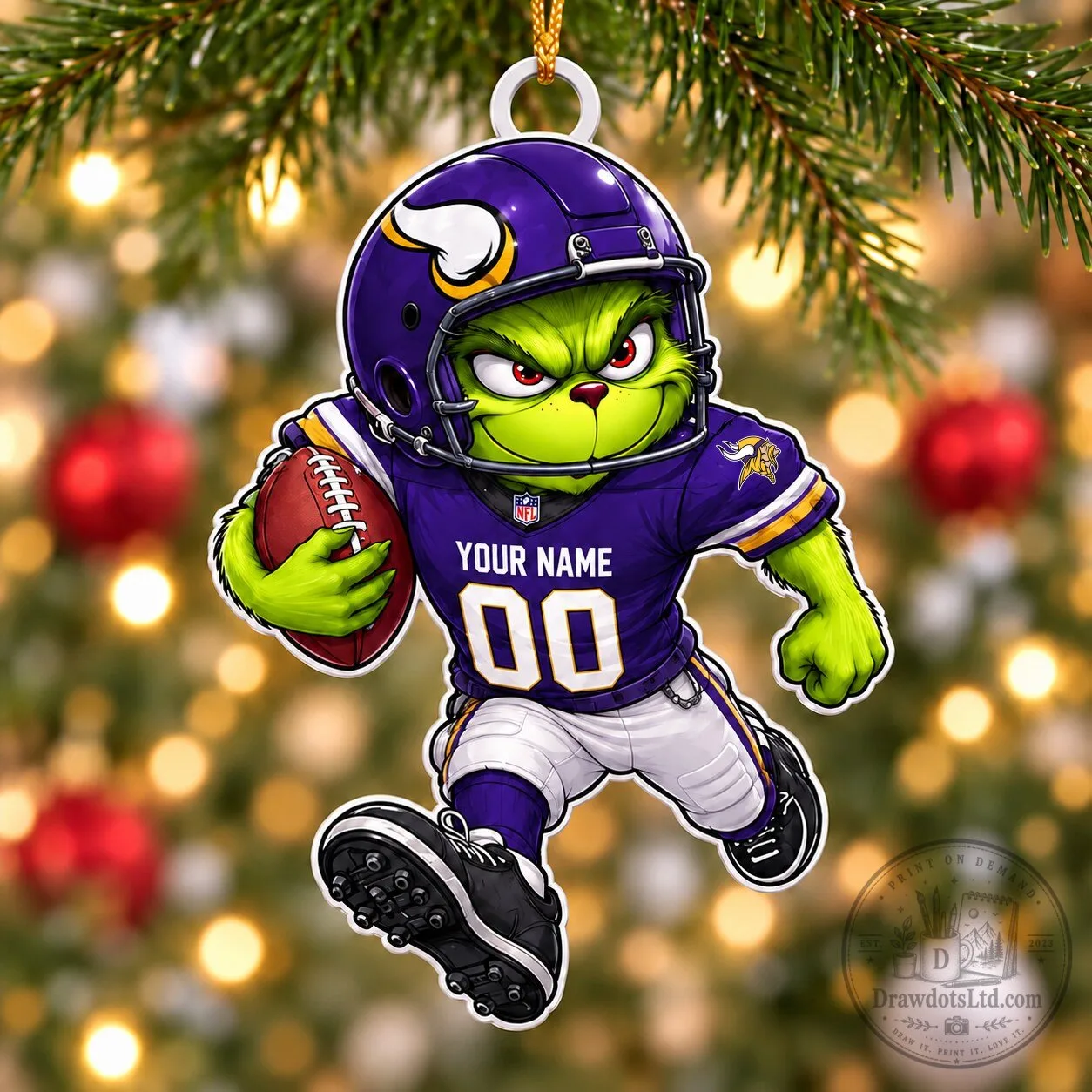 Minnesota Vikings Football Grinch Christmas Tree Ornament Custom Name Number
