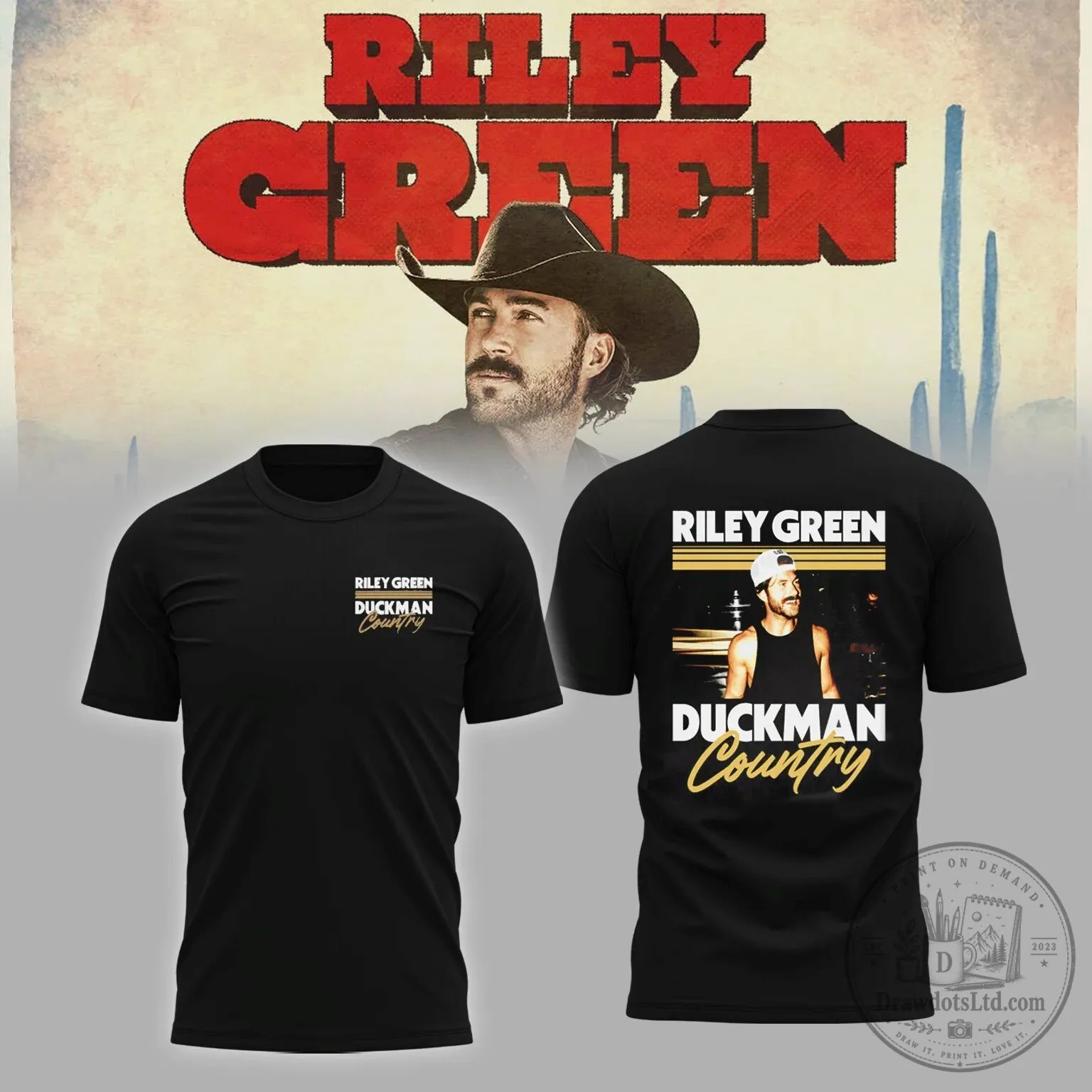 Riley Green Duckman Country Music Tour Black T-Shirt