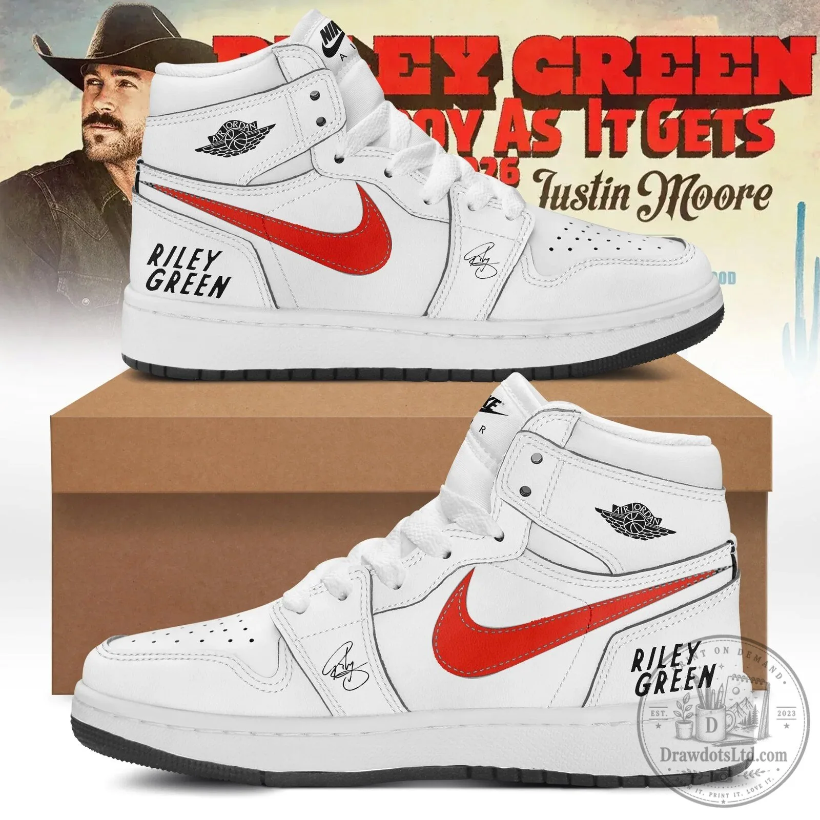 Riley Green Cowboy As It Gets Tour 2026 Air Jordan 1 Shoes