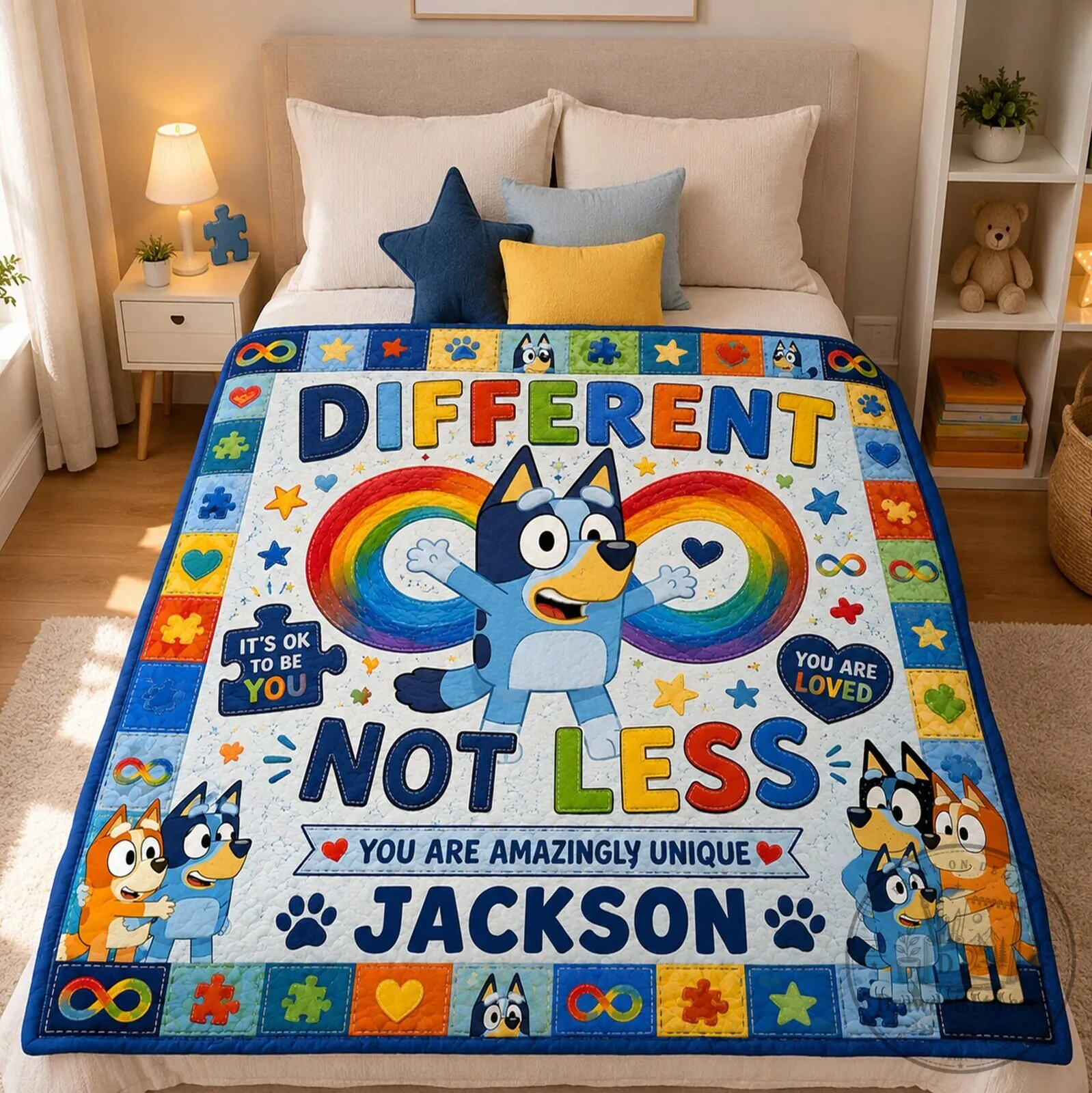 Bluey Autism Awareness Different Not Less Personalized Blanket