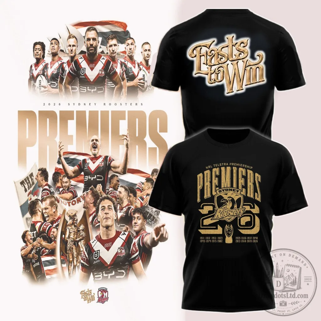 Black T-Shirt of the 2026 National Rugby League Premiers - Sydney Roosters Black T-Shirt of the 2026 National Rugby League Premiers - Sydney Roosters