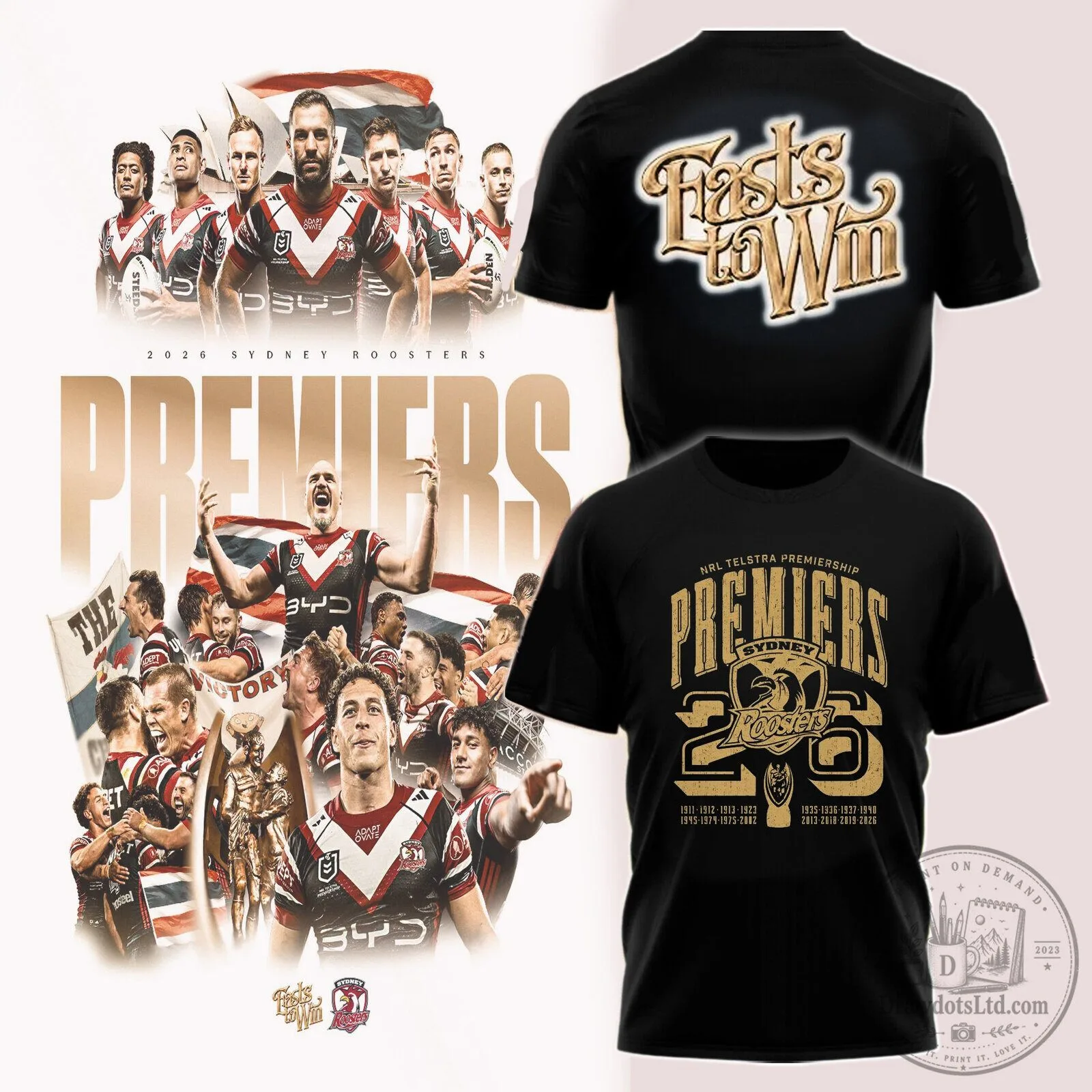 Black T-Shirt of the 2026 National Rugby League Premiers - Sydney Roosters 1 Black T-Shirt of the 2026 National Rugby League Premiers - Sydney Roosters