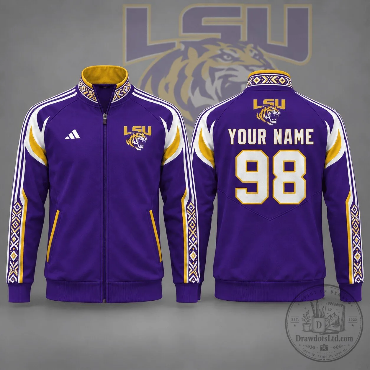 LSU Tigers Personalized Tradition Line Full Zip Track Jacket