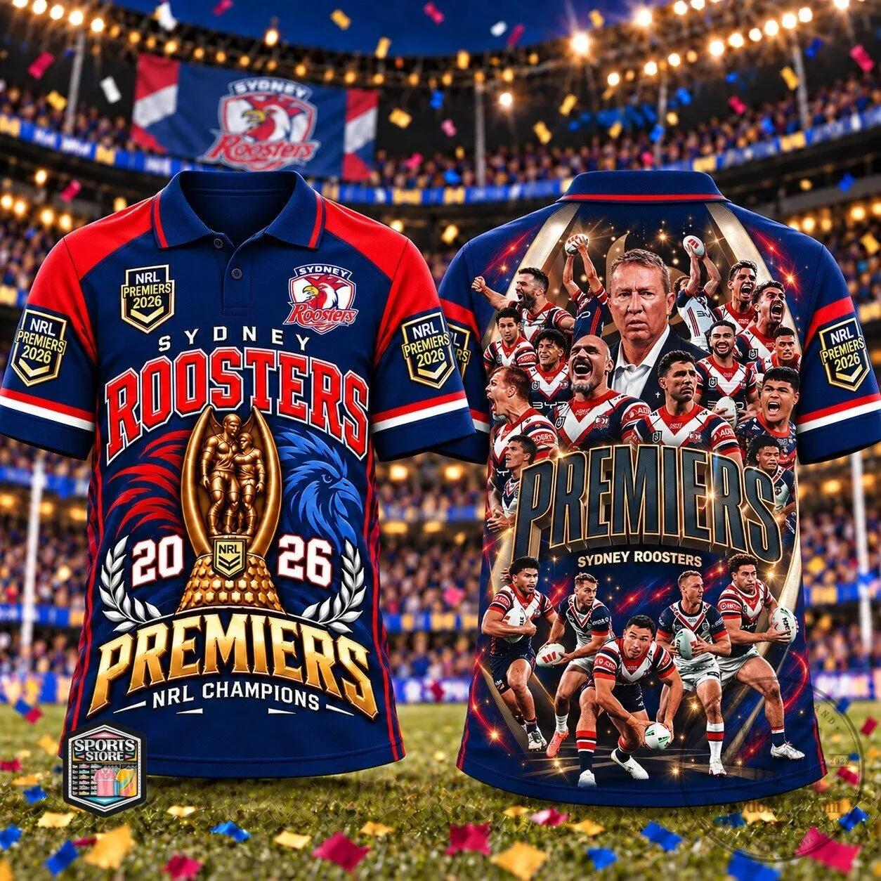 Sydney Roosters 2026 NRL Premiers Champions Polo Shirt 1 Sydney Roosters 2026 NRL Premiers Champions Polo Shirt