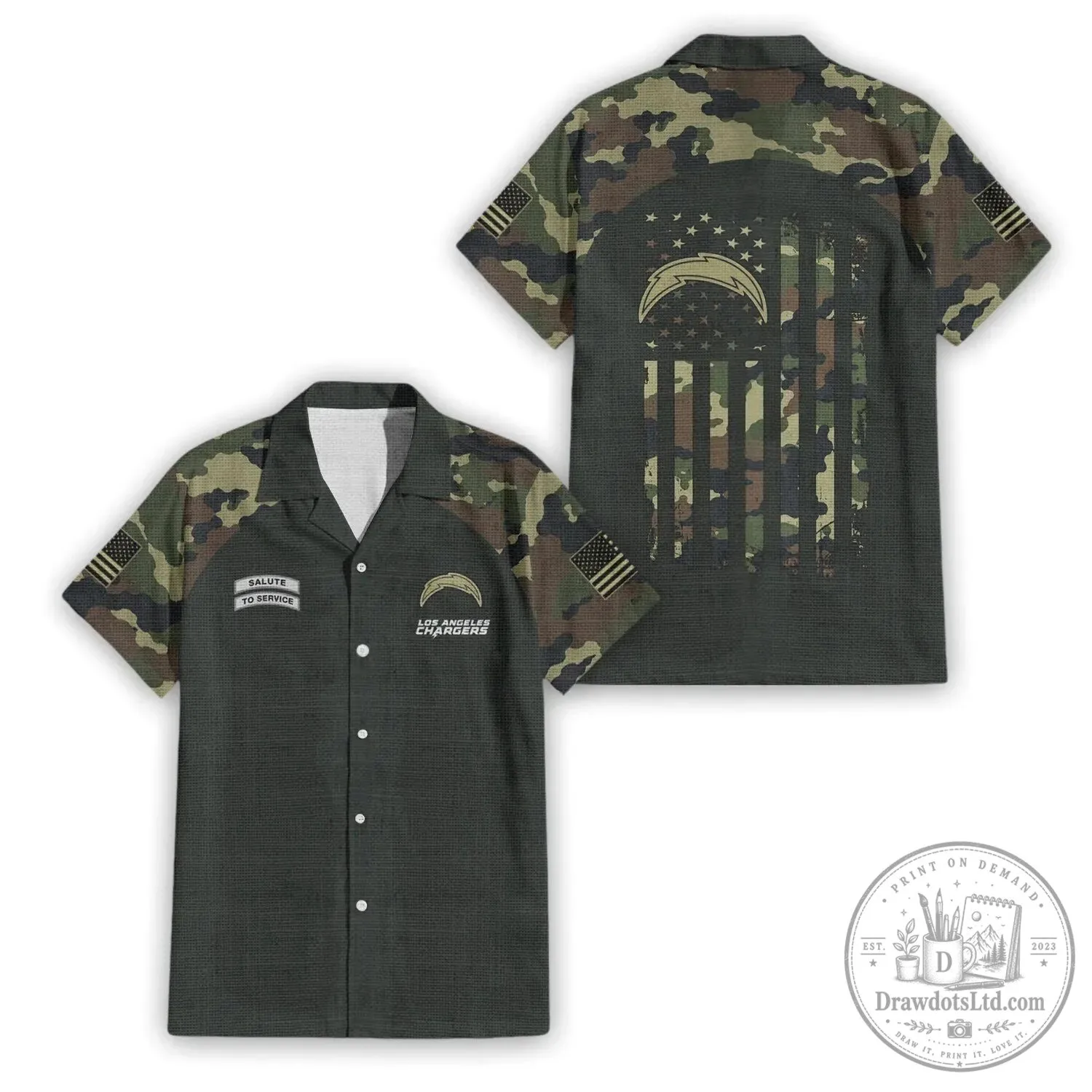 Hawaiian Shirt in Camouflage for Los Angeles Chargers Salute To Service