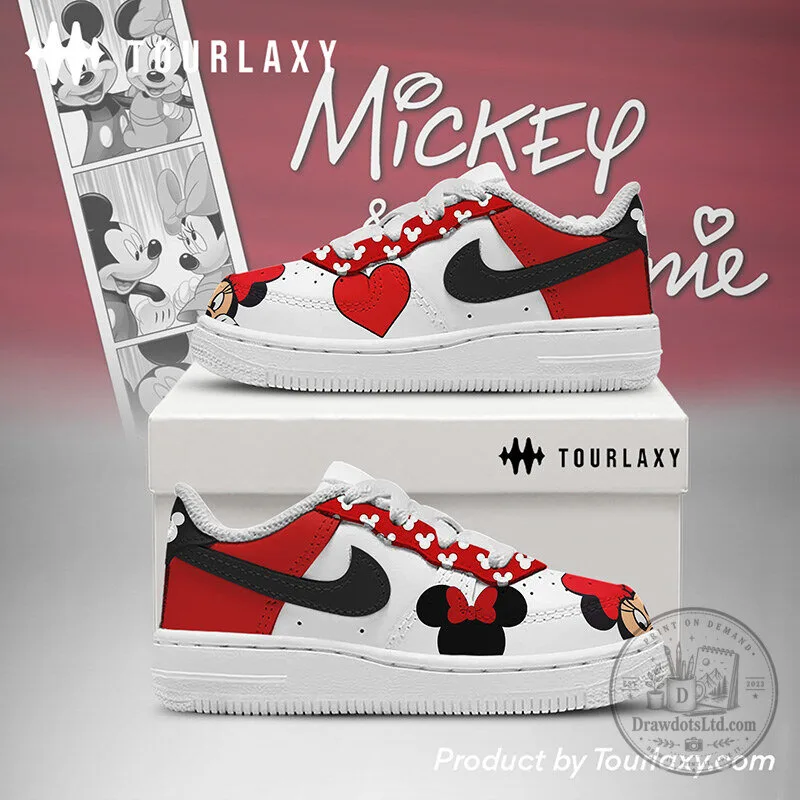 Mickey Mouse and Minnie Mouse Red Heart Custom Sneakers, Disney Fan Gift Shoes
