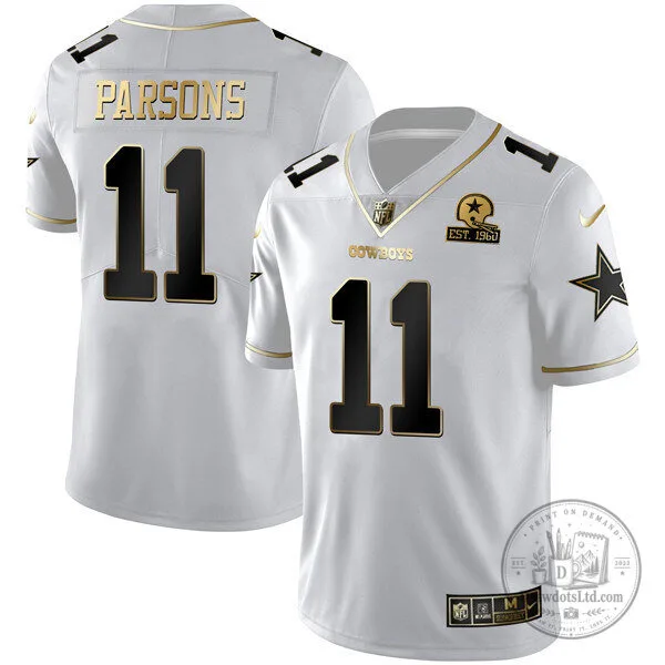 Micah Parsons White Gold Patch Football Jersey - Dallas Cowboys, Established 1960