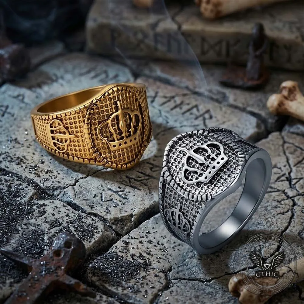 Vintage Crown Pattern Stainless Steel Ring for Men and Women