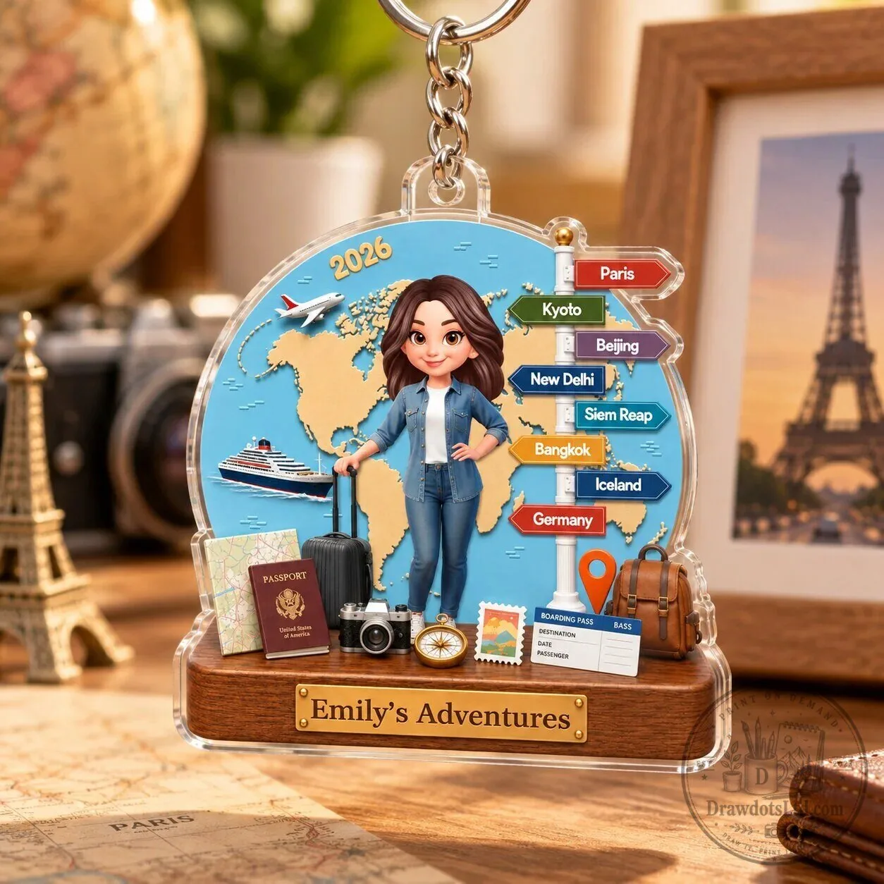 Personalized World Traveler Adventure Map Acrylic Keychain