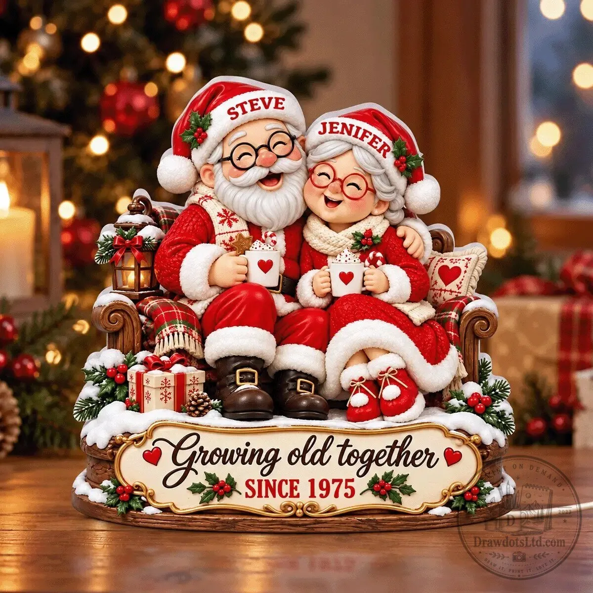 Personalized Santa Couple Growing Old Together Christmas Light Box