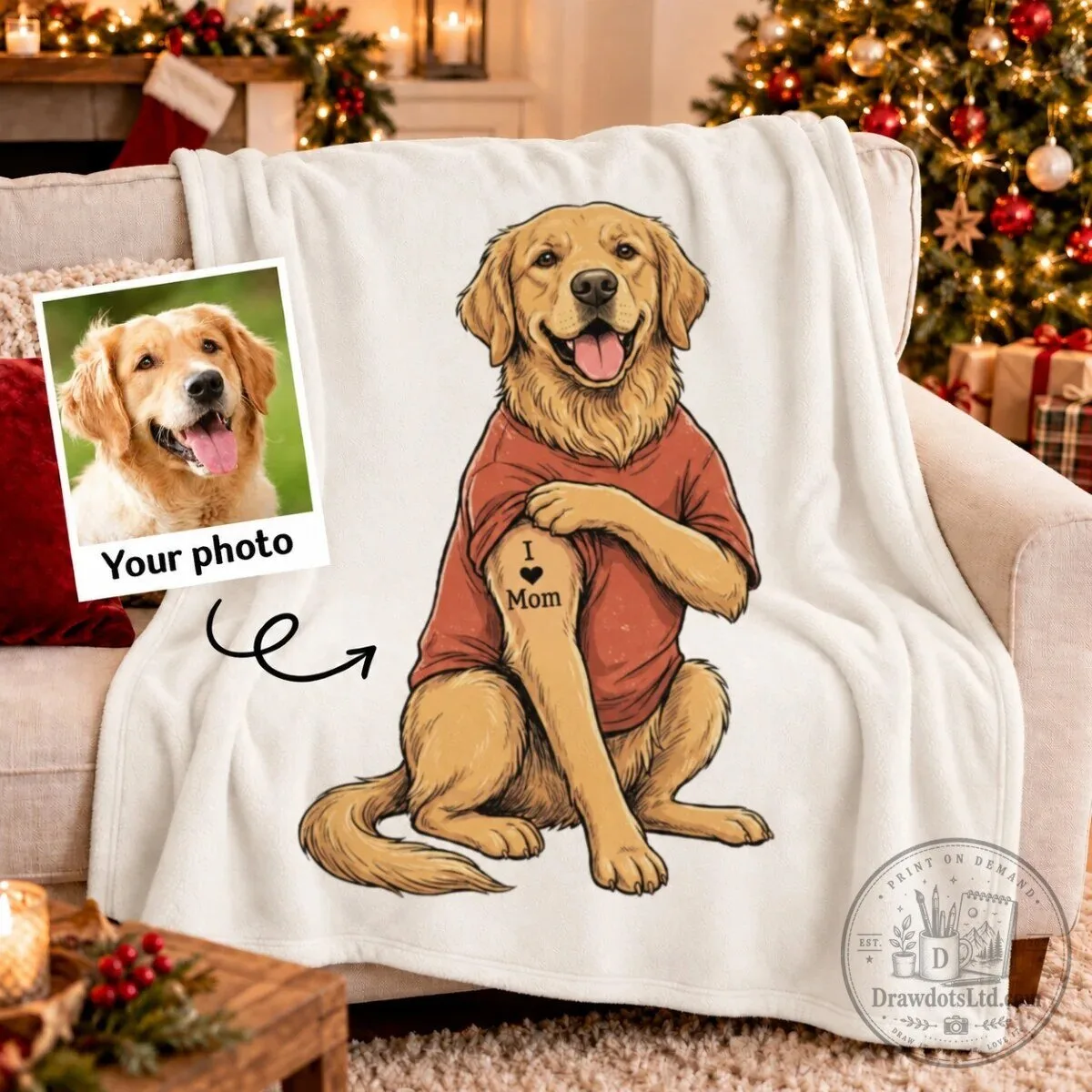 Golden Retriever Dog Wearing I Love Mom Tattoo T-Shirt Fleece Blanket 15 Golden Retriever Dog Wearing I Love Mom Tattoo T-Shirt Fleece Blanket