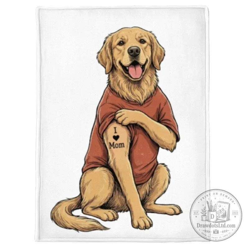 Golden Retriever Dog Wearing I Love Mom Tattoo T-Shirt Fleece Blanket 17 Golden Retriever Dog Wearing I Love Mom Tattoo T-Shirt Fleece Blanket