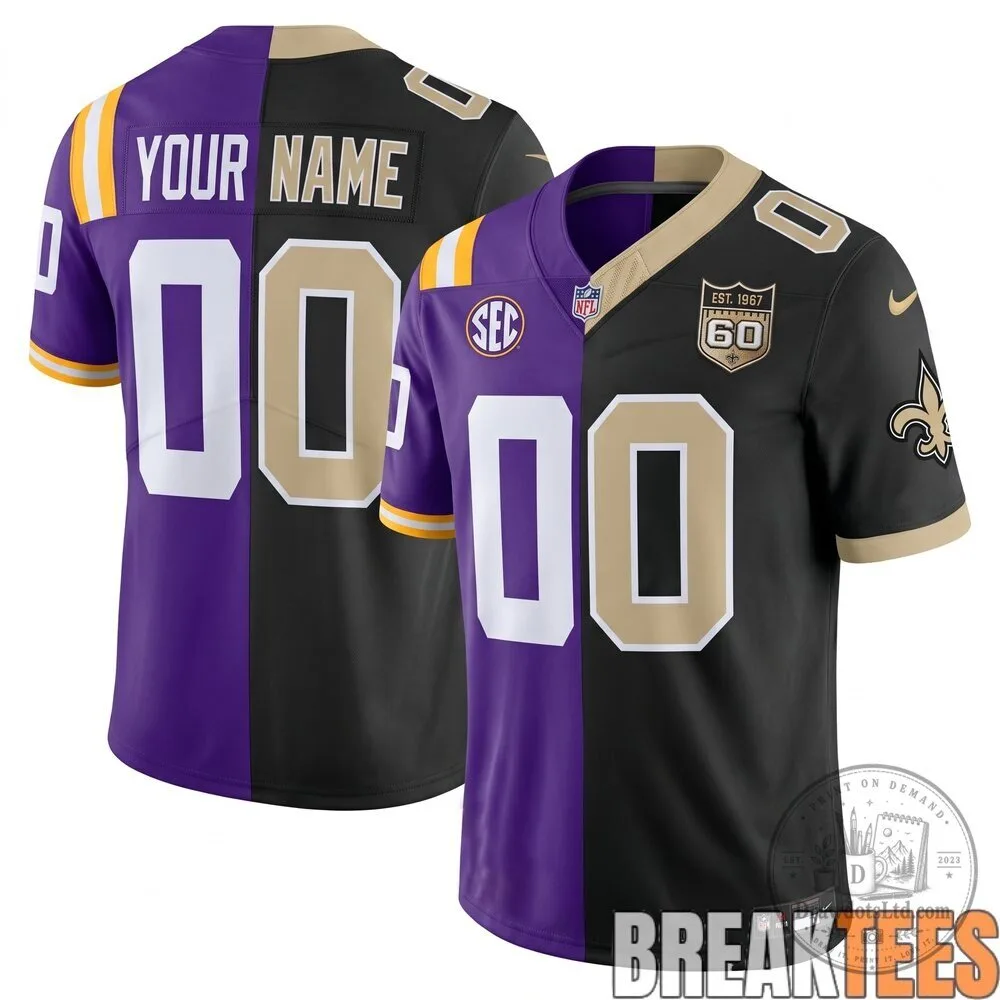 New Orleans Saints and LSU Tigers Split Custom Football Jersey