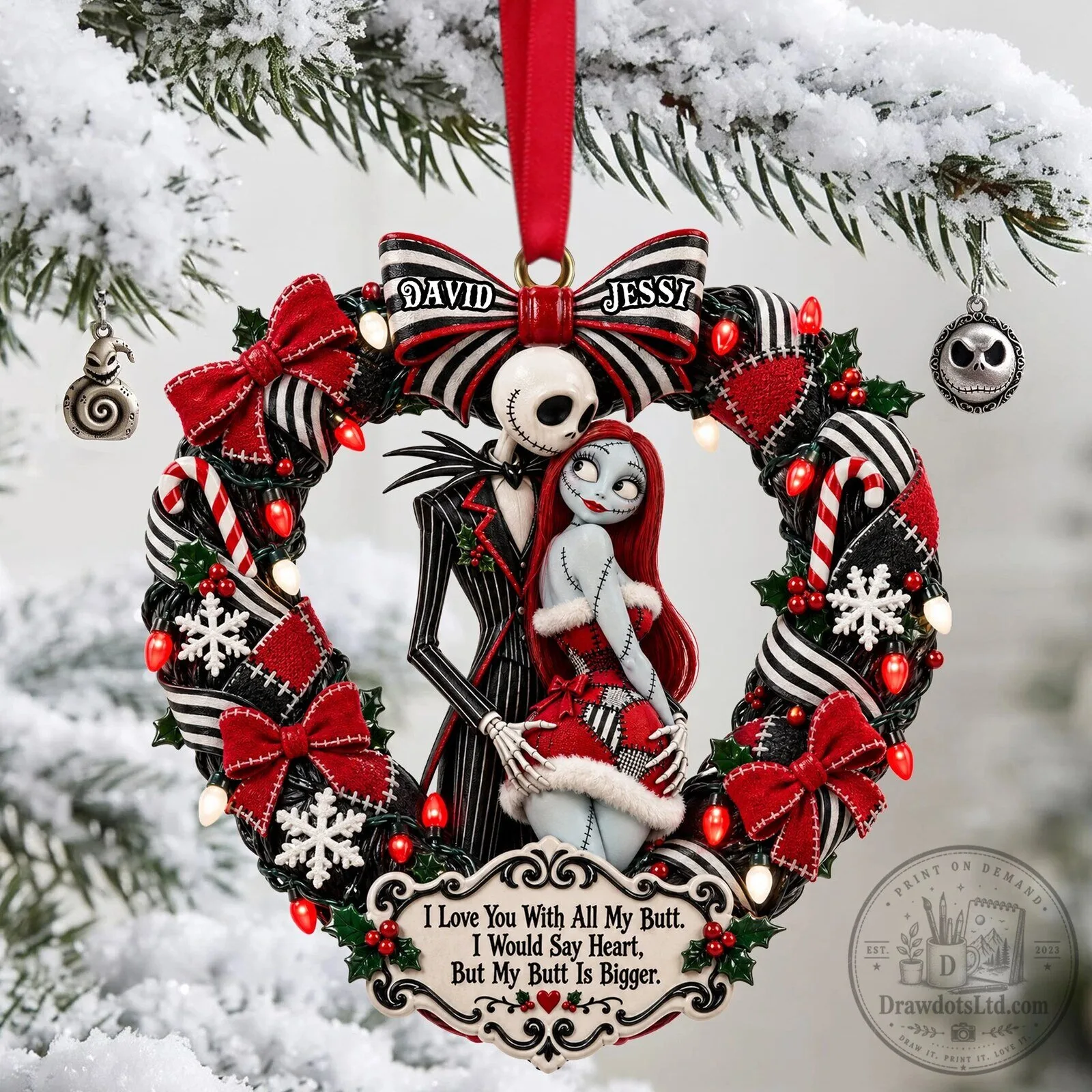 Nightmare Before Christmas Jack and Sally Personalized Couples Ornament