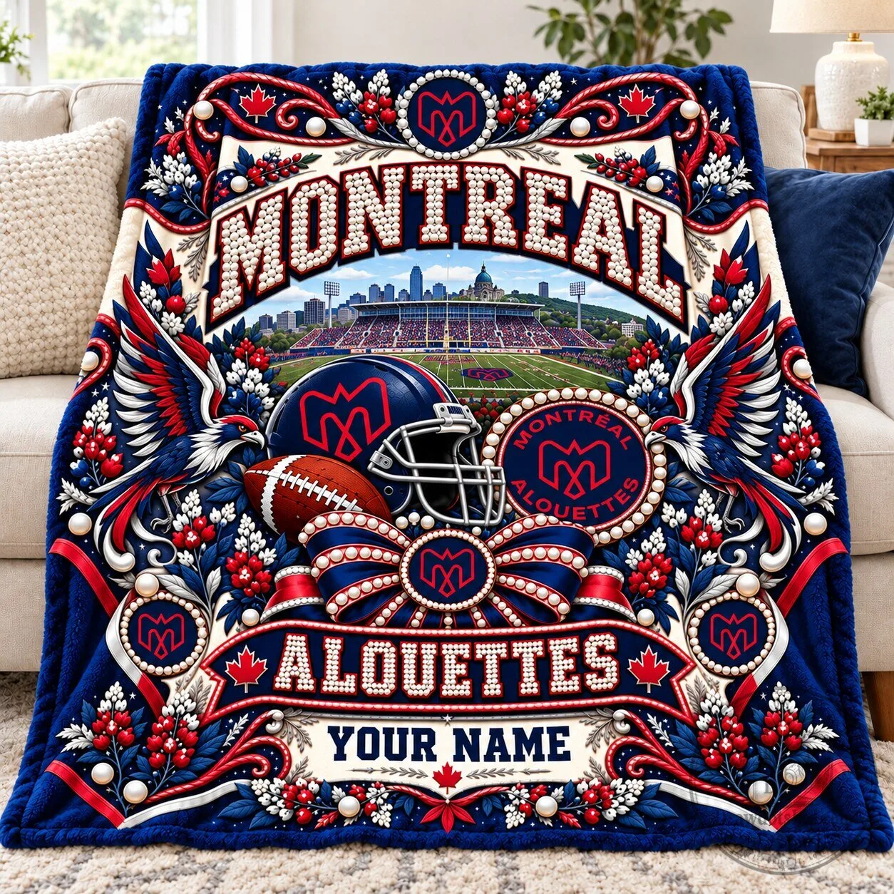 Montreal Alouettes Football Team Personalized Custom Name Blanket