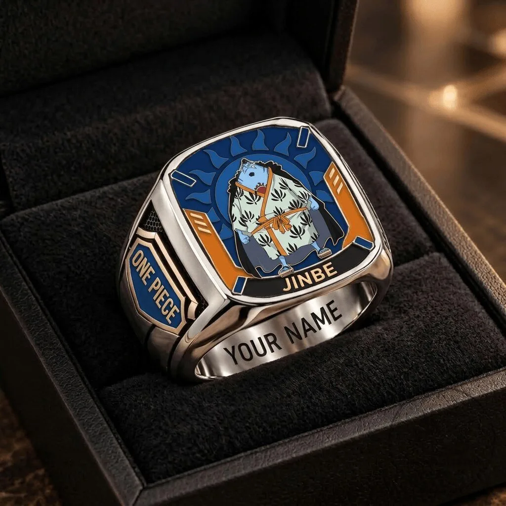 One Piece Jinbe Anime Character Custom Engraved Stainless Steel Ring
