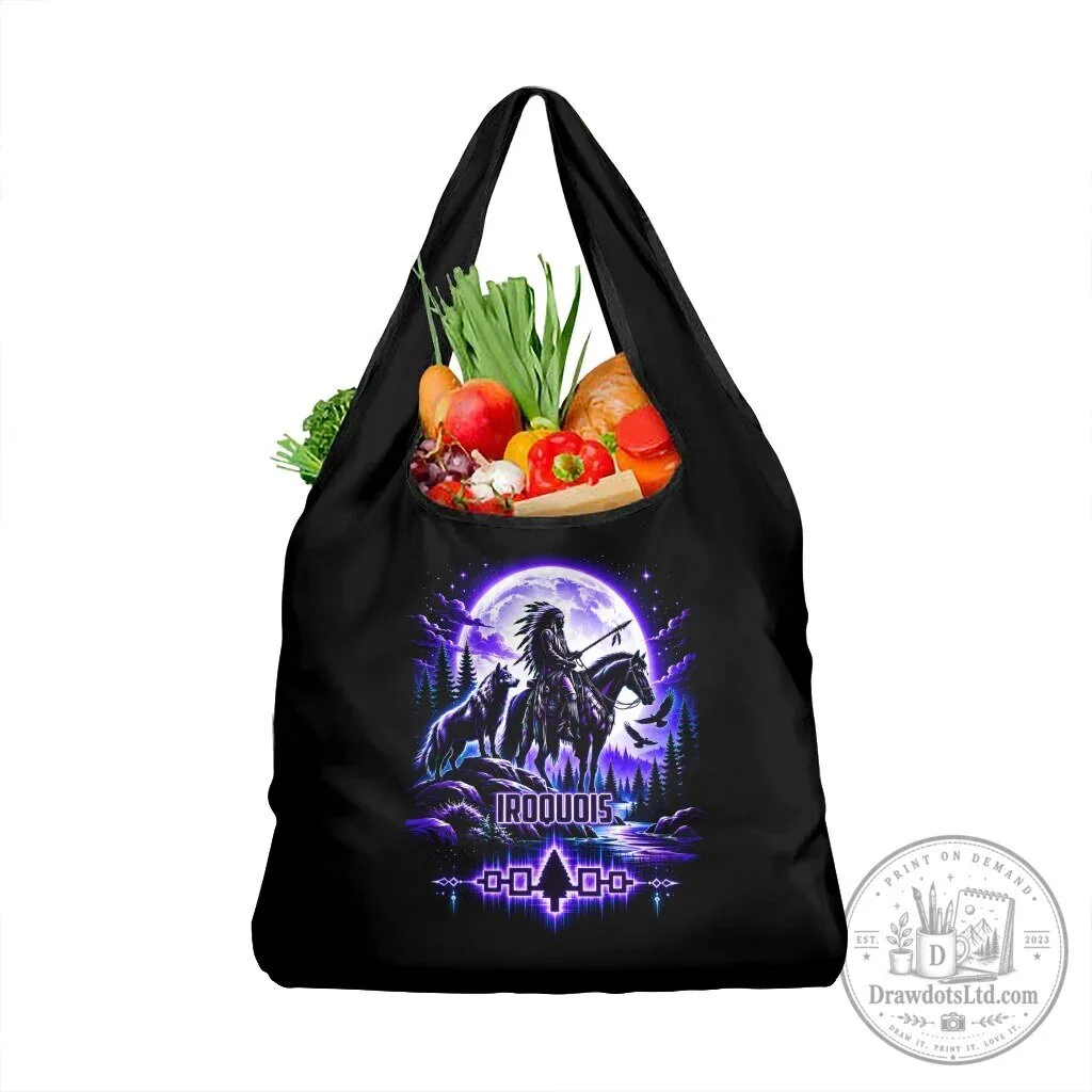 Iroquois Native American Warrior Wolf Moon Reusable Grocery Shopping Bag