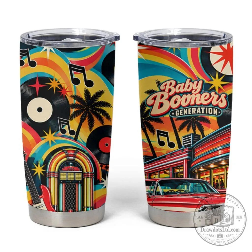 Baby Boomers Generation Vintage Retro Classic Car And Vinyl Records Tumbler