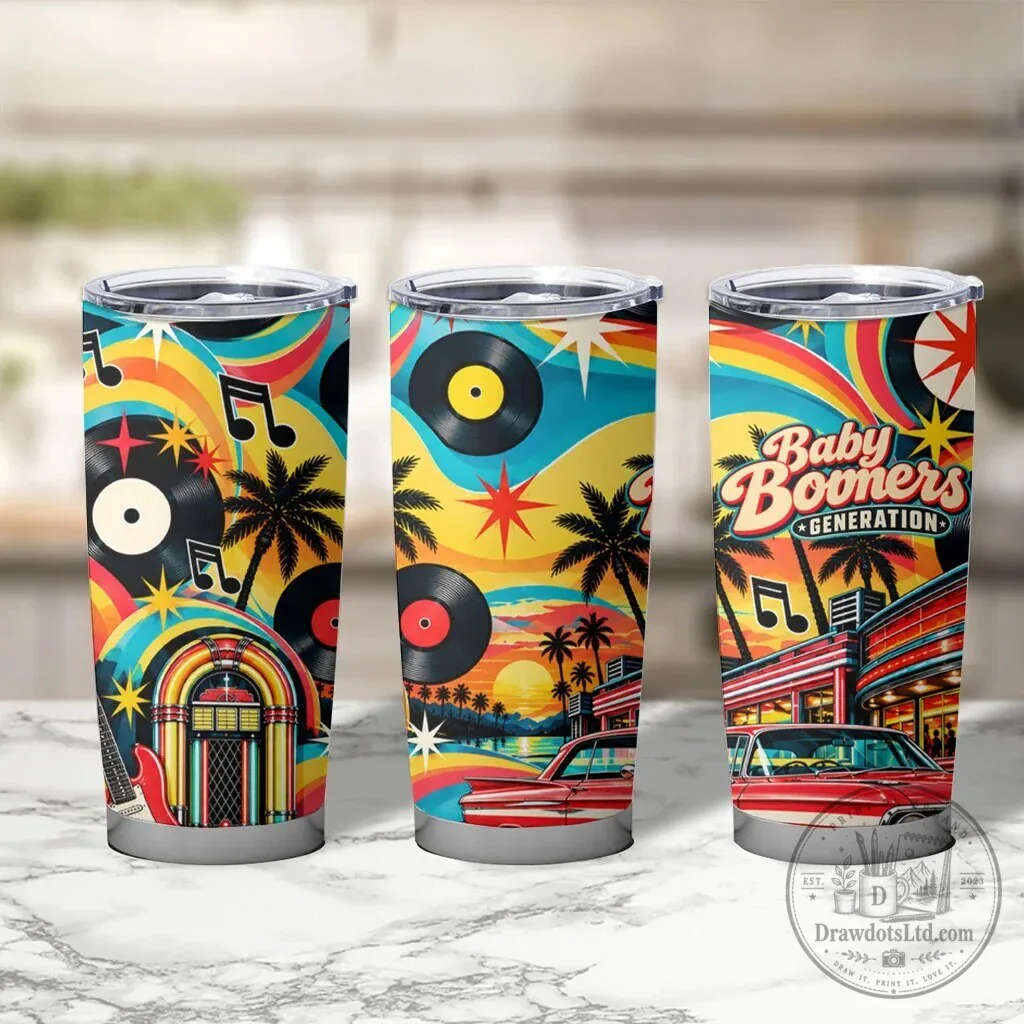 Baby Boomers Generation Vintage Retro Classic Car And Vinyl Records Tumbler – image 4 of 5