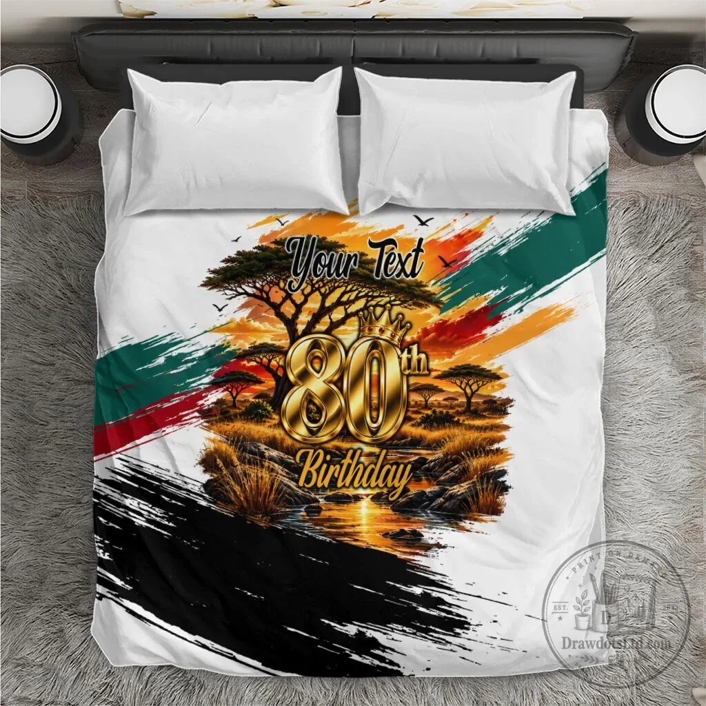 80th Birthday African Safari Sunset Landscape Wildlife Art Bedding Set