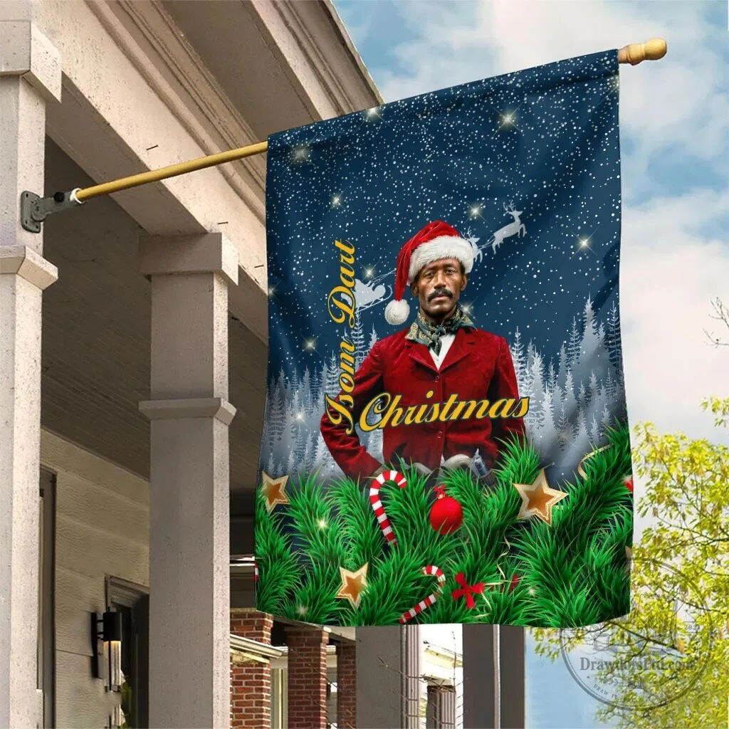 Isom Dart Christmas Black Cowboy Santa Western Snow Winter Garden Flag