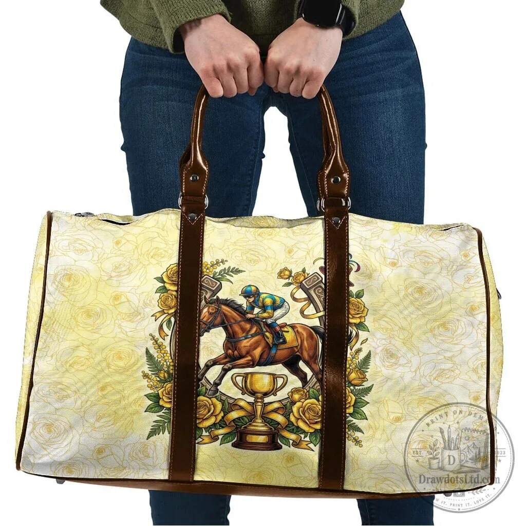 Melbourne Horse Racing Yellow Rose Floral Horseshoe Travel Bag