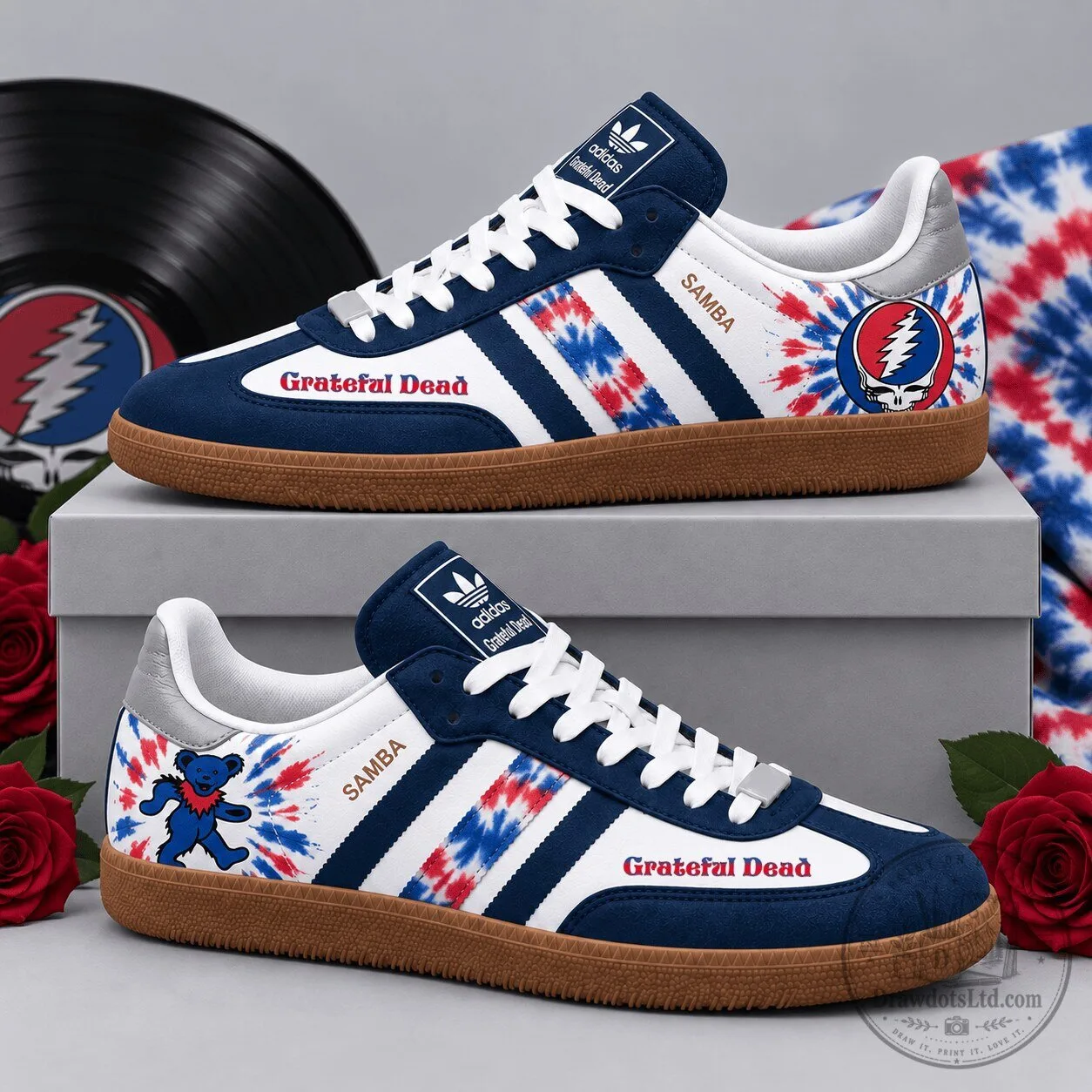 Grateful Dead Dancing Bears Tie Dye Adidas Samba OG Shoes