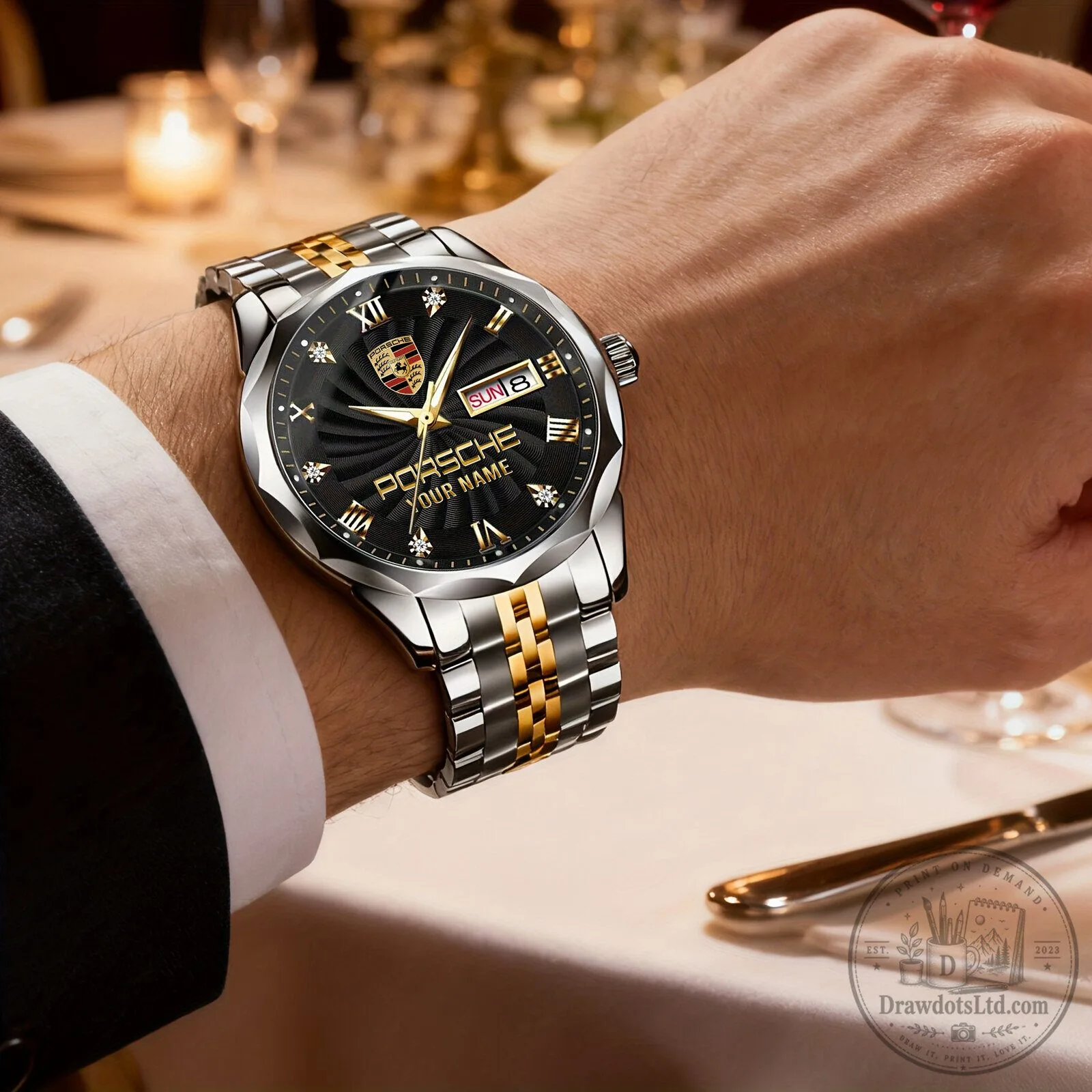 Porsche Custom Name Luxury Two-Tone Stainless Steel Men's Watch 7 Porsche Custom Name Luxury Two-Tone Stainless Steel Men