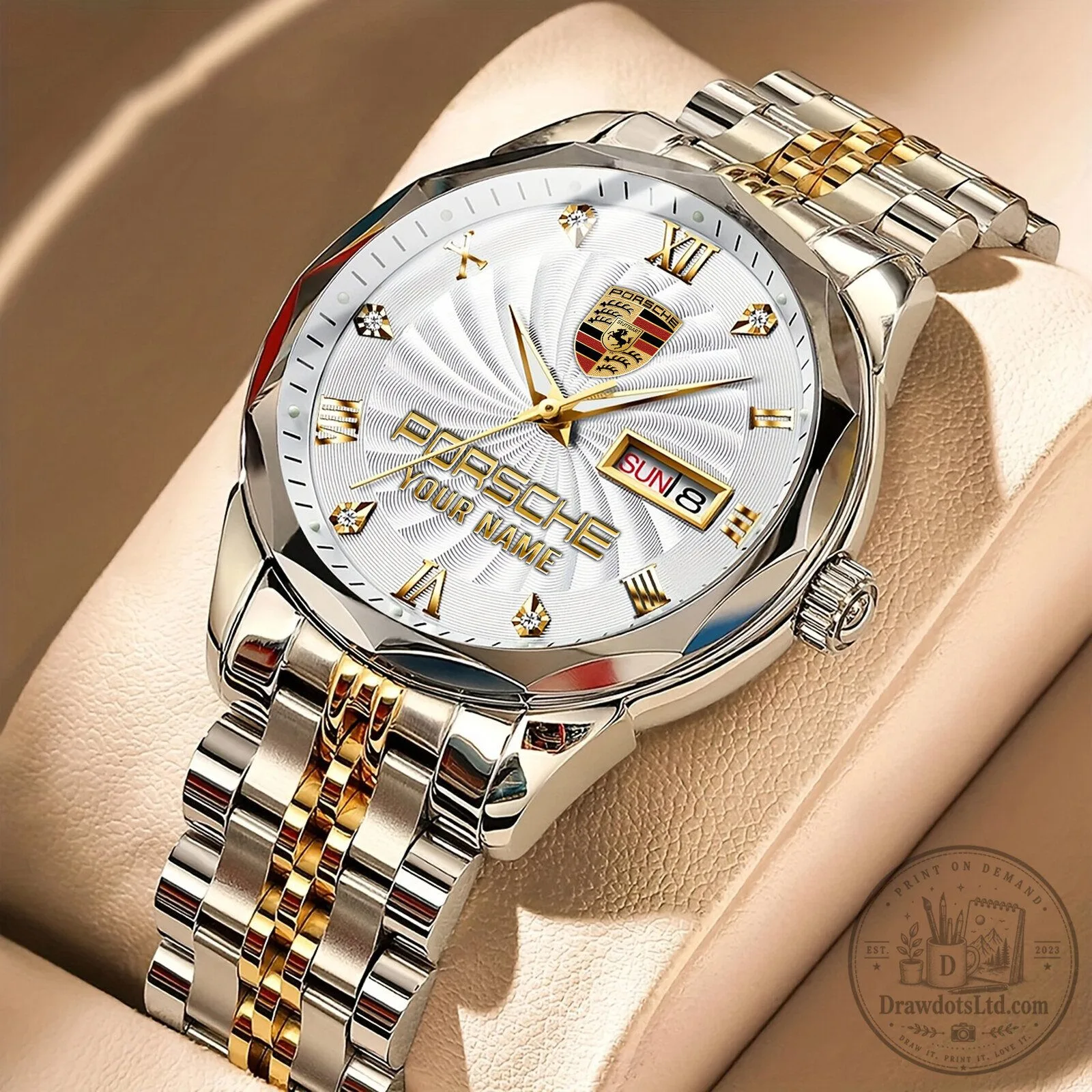 Porsche Custom Name Luxury Two-Tone Stainless Steel Men's Watch 8 Porsche Custom Name Luxury Two-Tone Stainless Steel Men