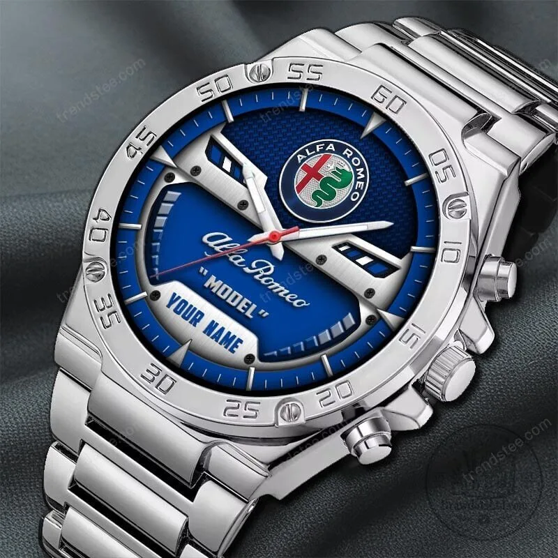 Elegant Stainless Steel Watch with Custom Name for Alfa Romeo Fans