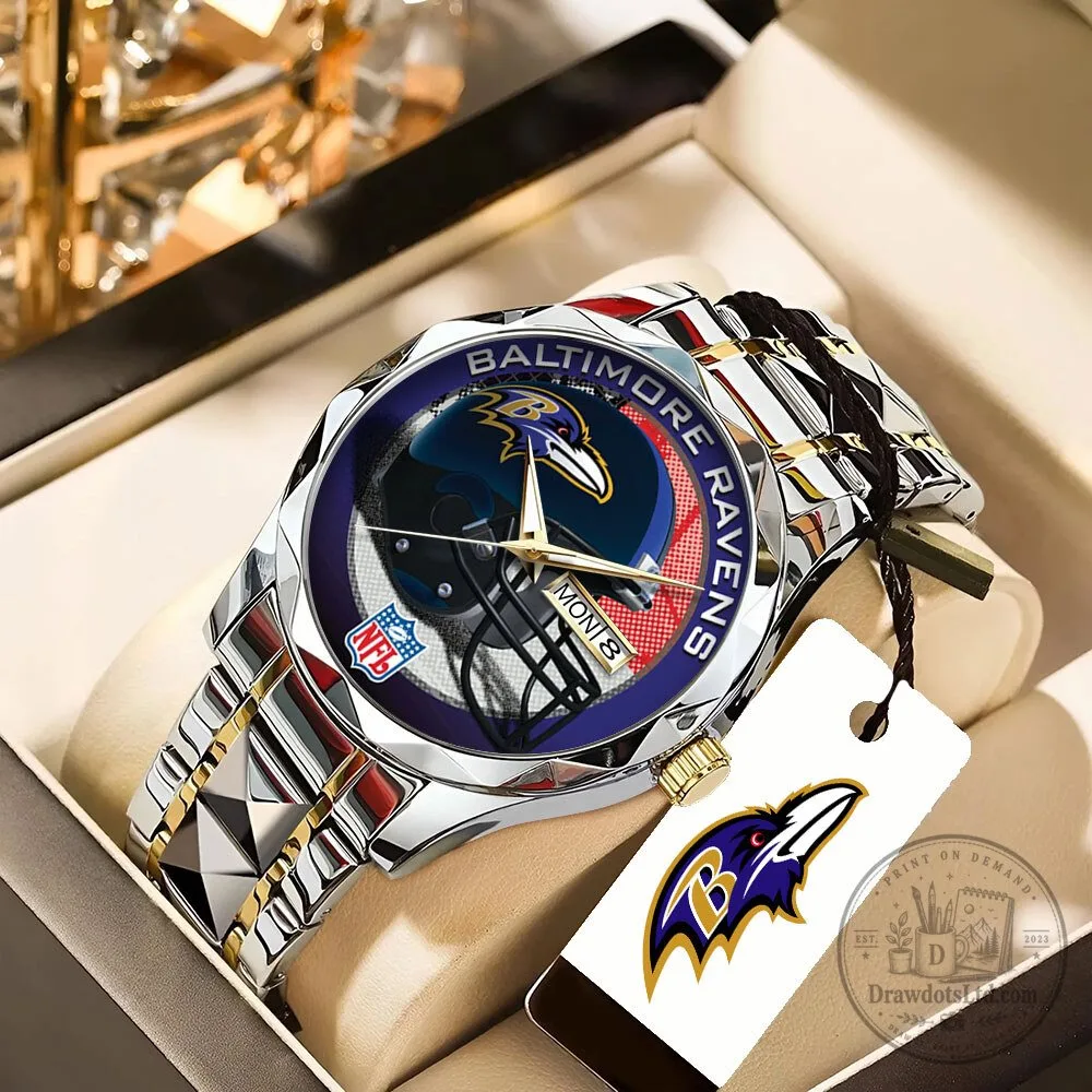 Baltimore Ravens NFL Football Team Logo Quartz Watch with Stainless Steel Band