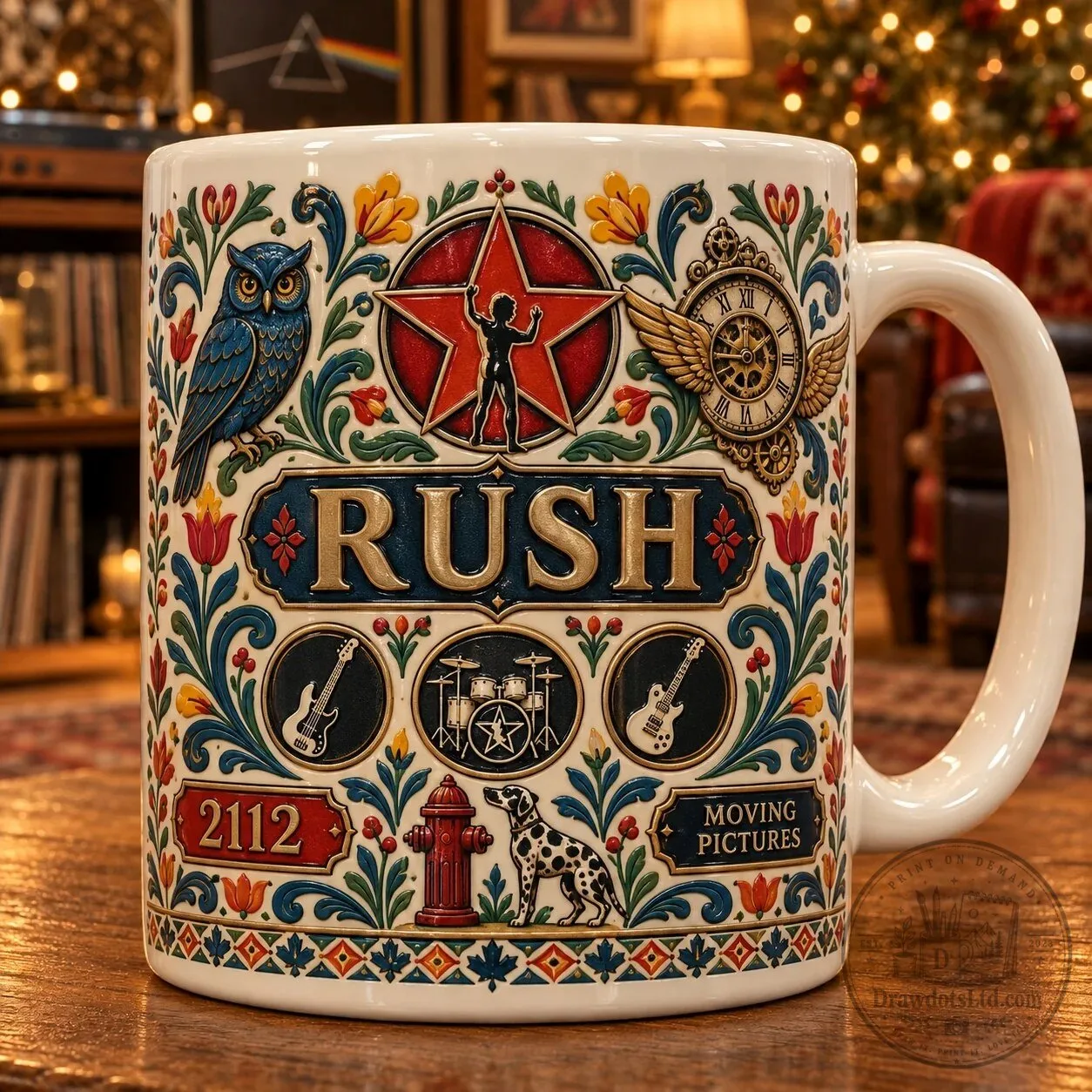 Rush Band Scandinavian Folk Art Starman 2112 Moving Pictures Ceramic Coffee Mug