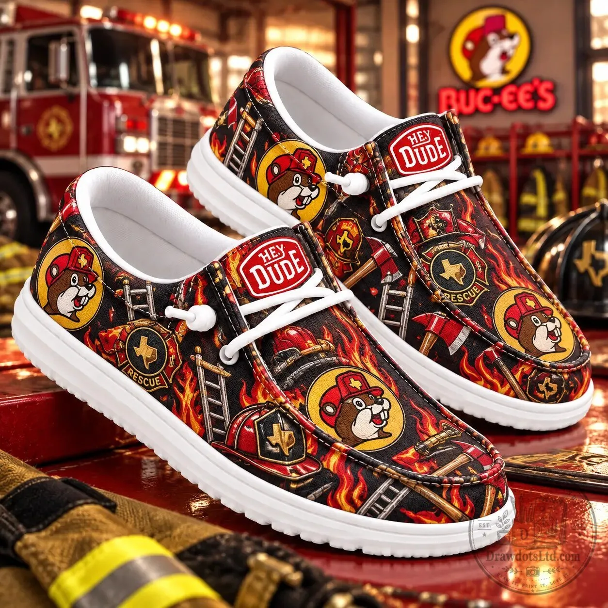 Buc-ee's Fire Rescue Hey Dude Style Slip-On Shoes